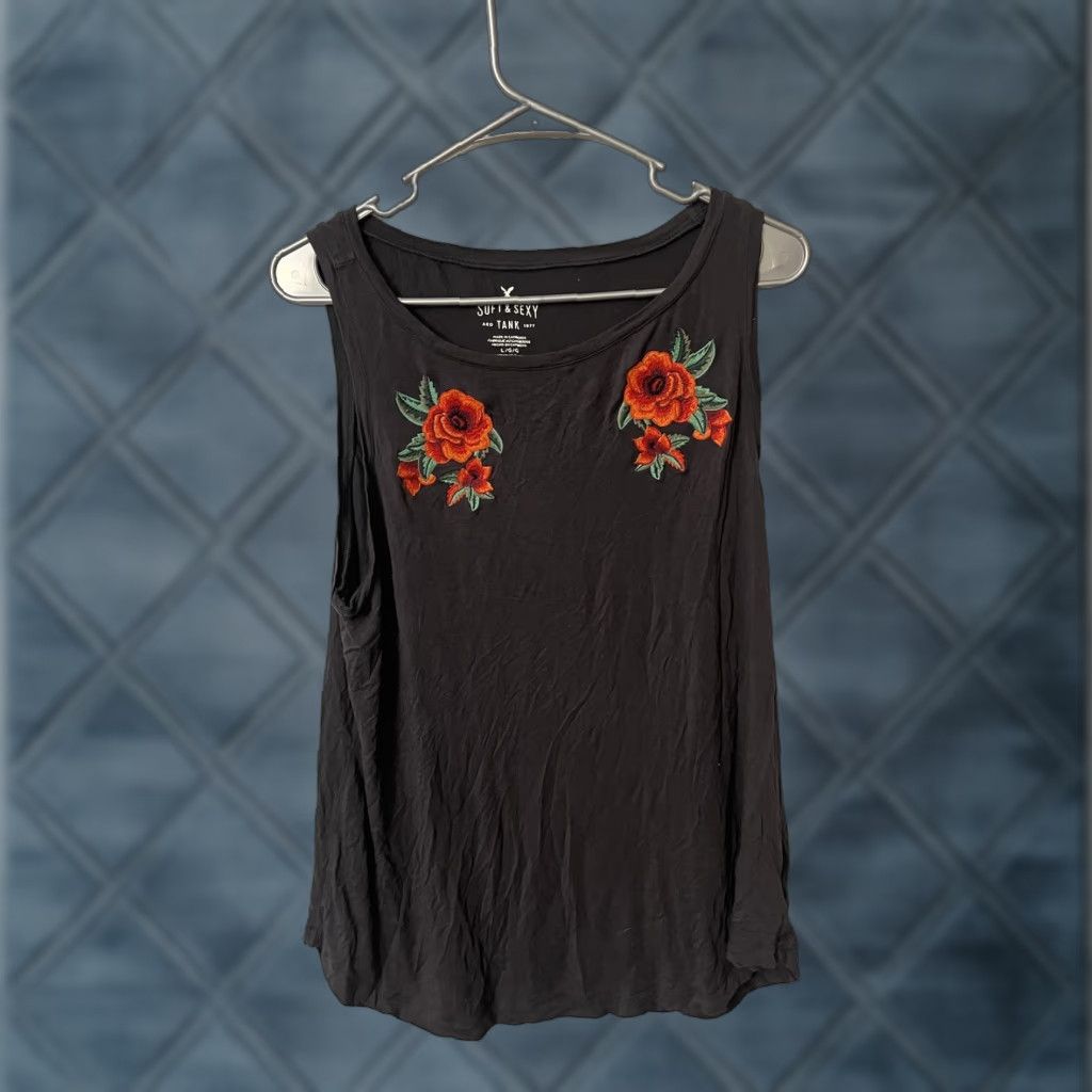 American Eagle Outfitters American Eagle Outfitters Tank Top Teens L Floral Embroidered Gray Large Size L / US 10 / IT 46 - 1 Thumbnail