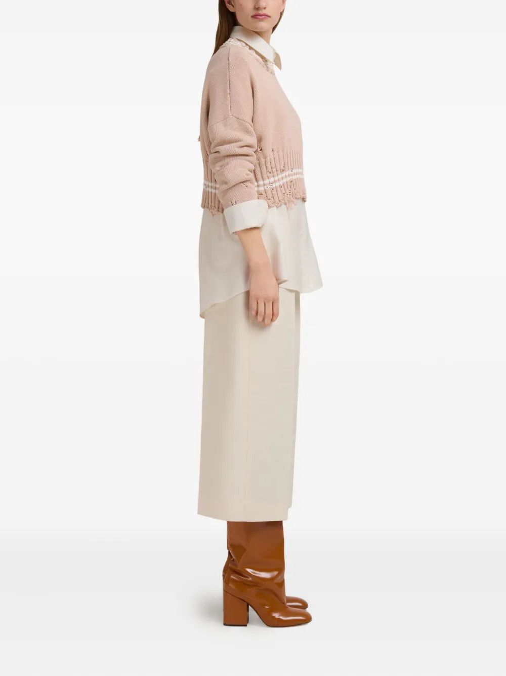 Marni o1f1d3z0326 Cropped Sweater in Beige Size M / US 6-8 / IT 42-44 - 3 Thumbnail