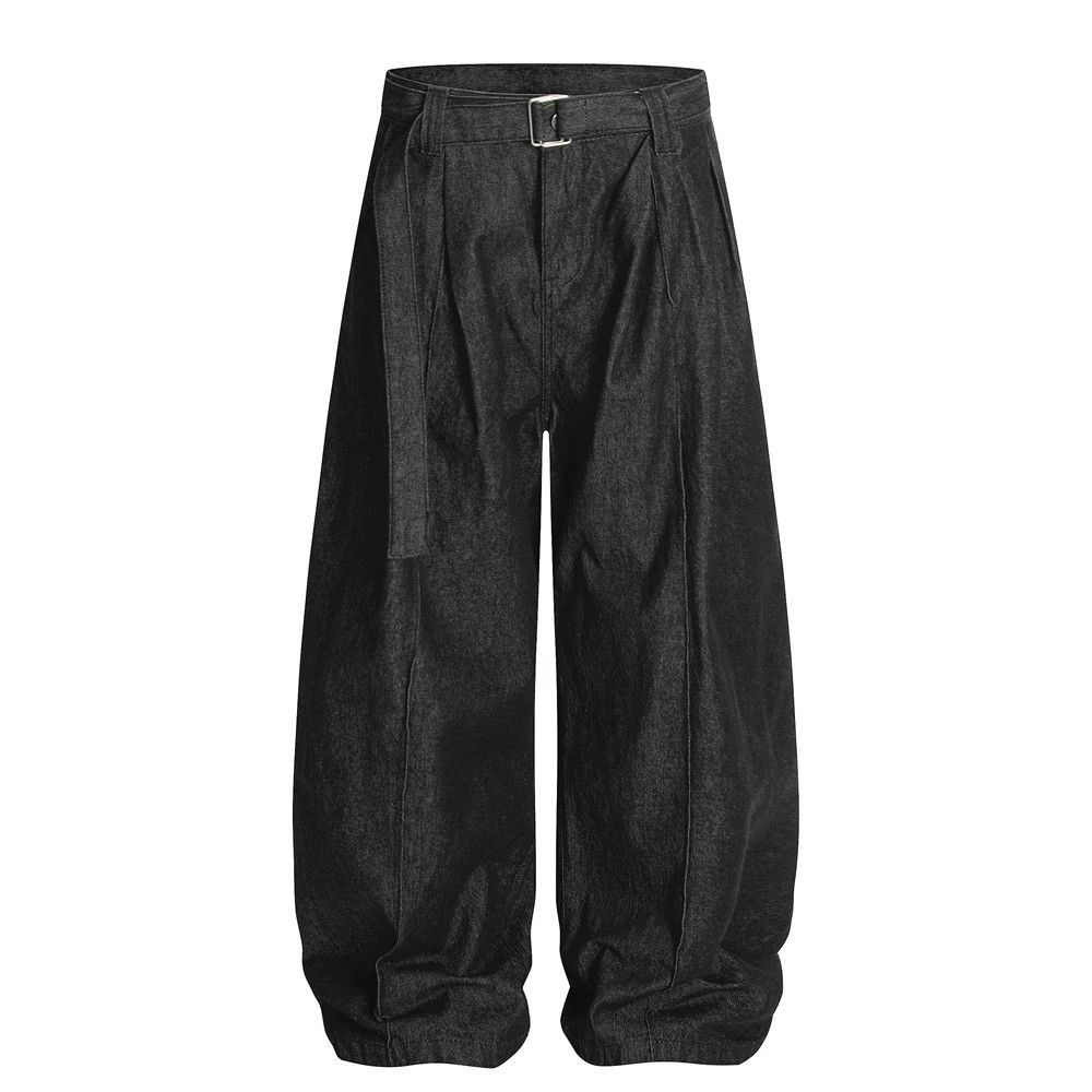 Men's Vintage Loose Wide-Leg Scimitar Solid Color Jeans