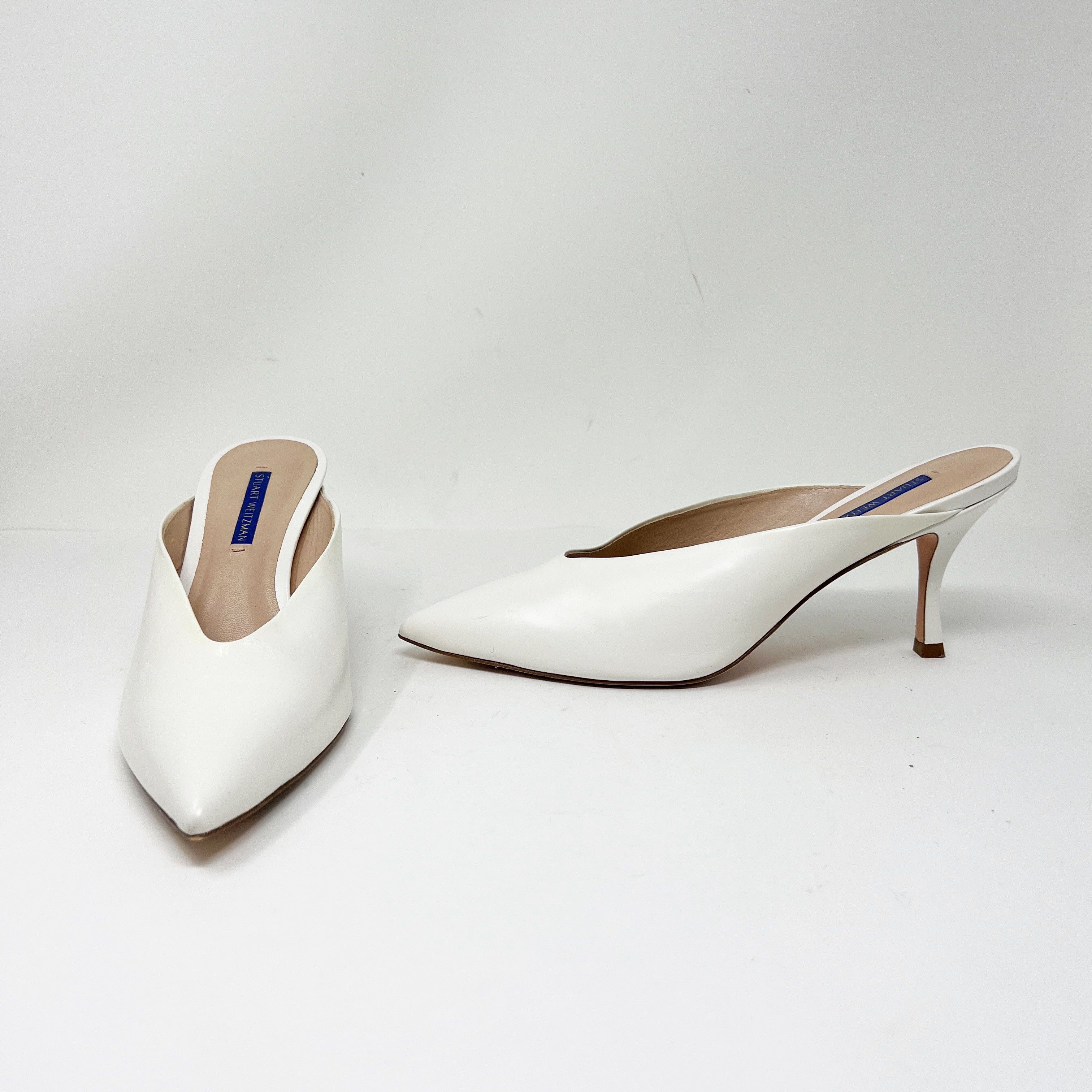 image of Stuart Weitzman Lulah Genuine Leather Pointed Shoes in White, Women's (Size 10)