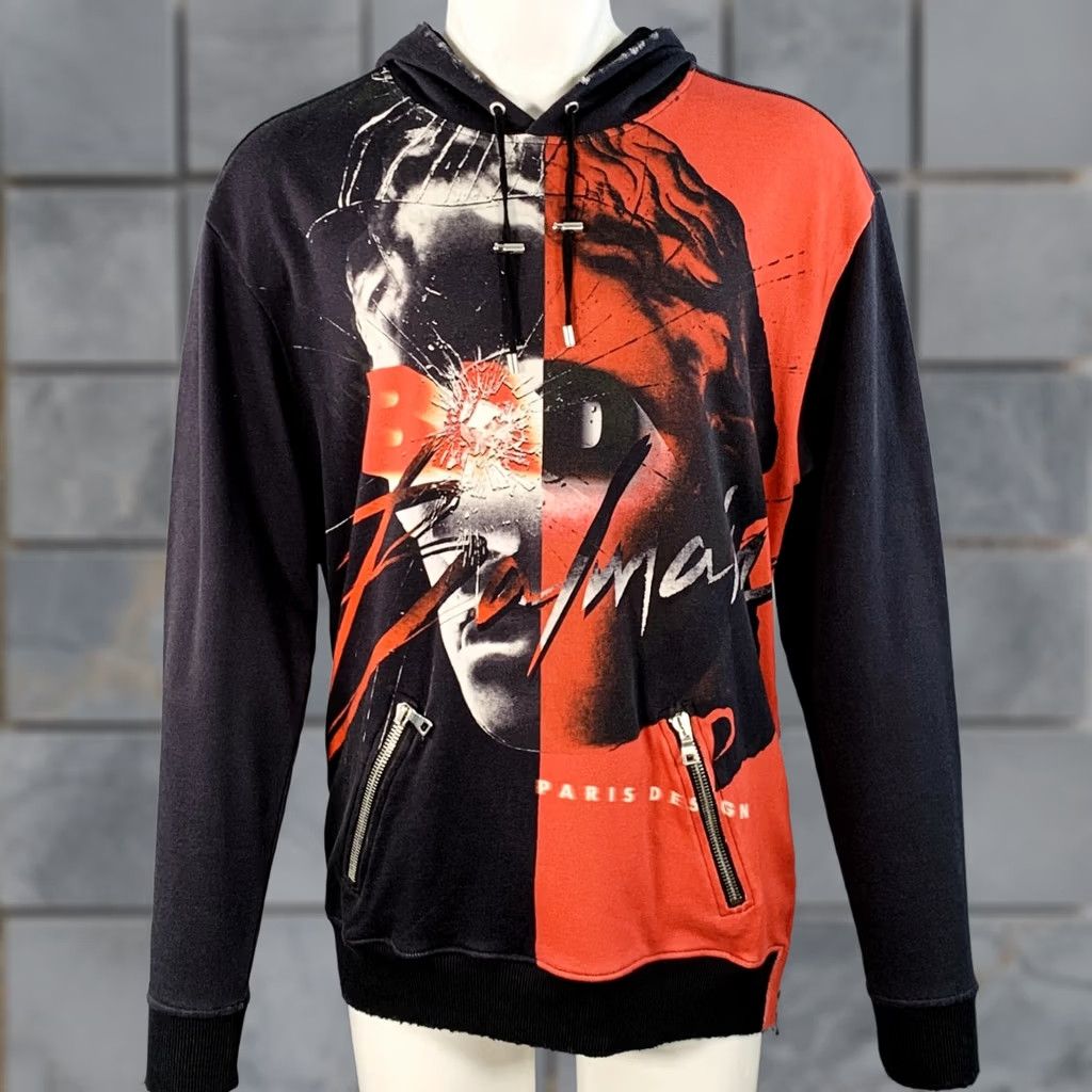 Balmain BALMAIN Graphic Hoodie Sweatshirt Cotton Black Red White Size M Size US M / EU 48-50 / 2 - 1 Thumbnail