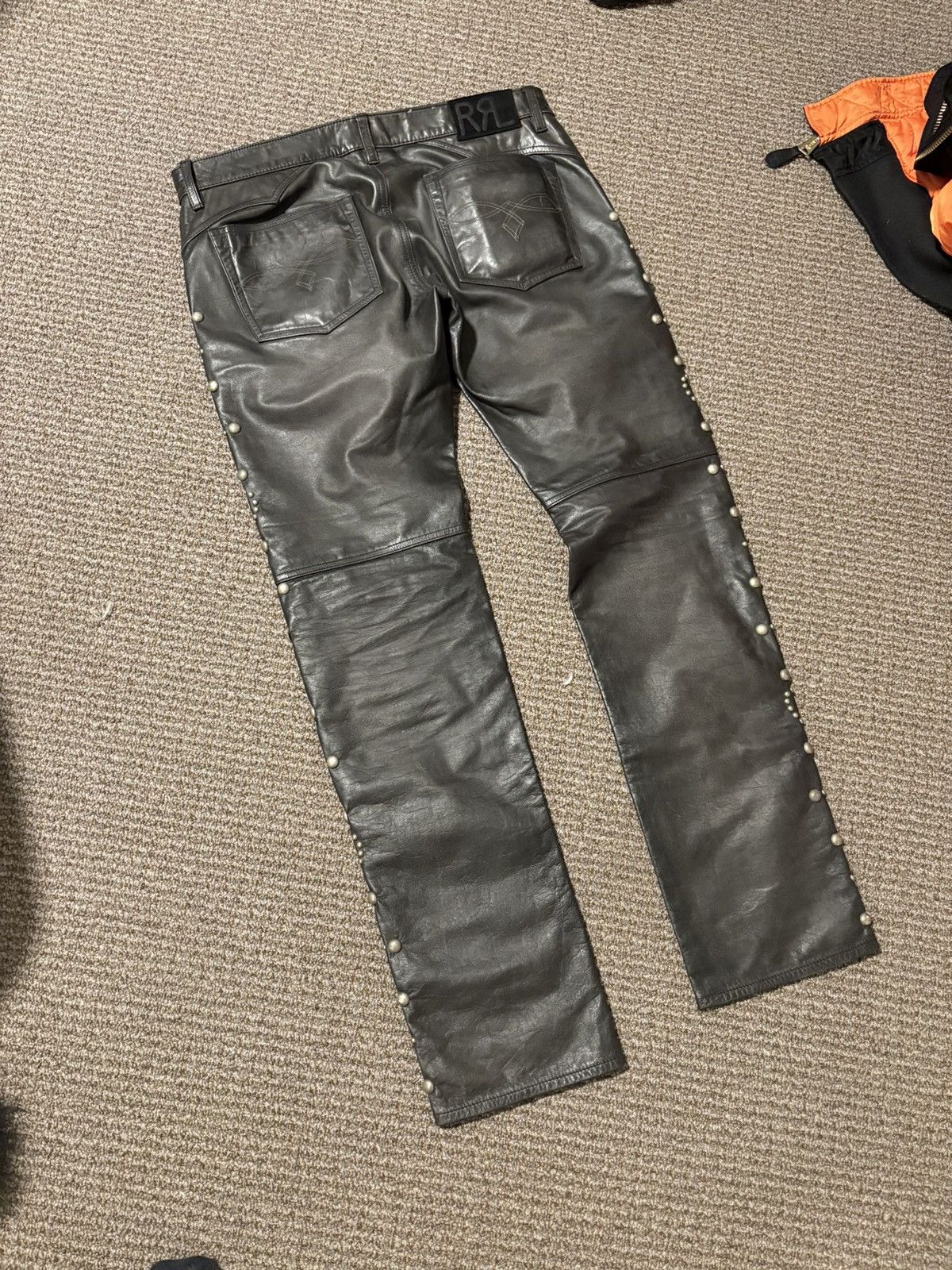 RRL Ralph Lauren RRL Ralph Ralph Lauren Black Leather Studded Pants Size US 34 / EU 50 - 4 Thumbnail