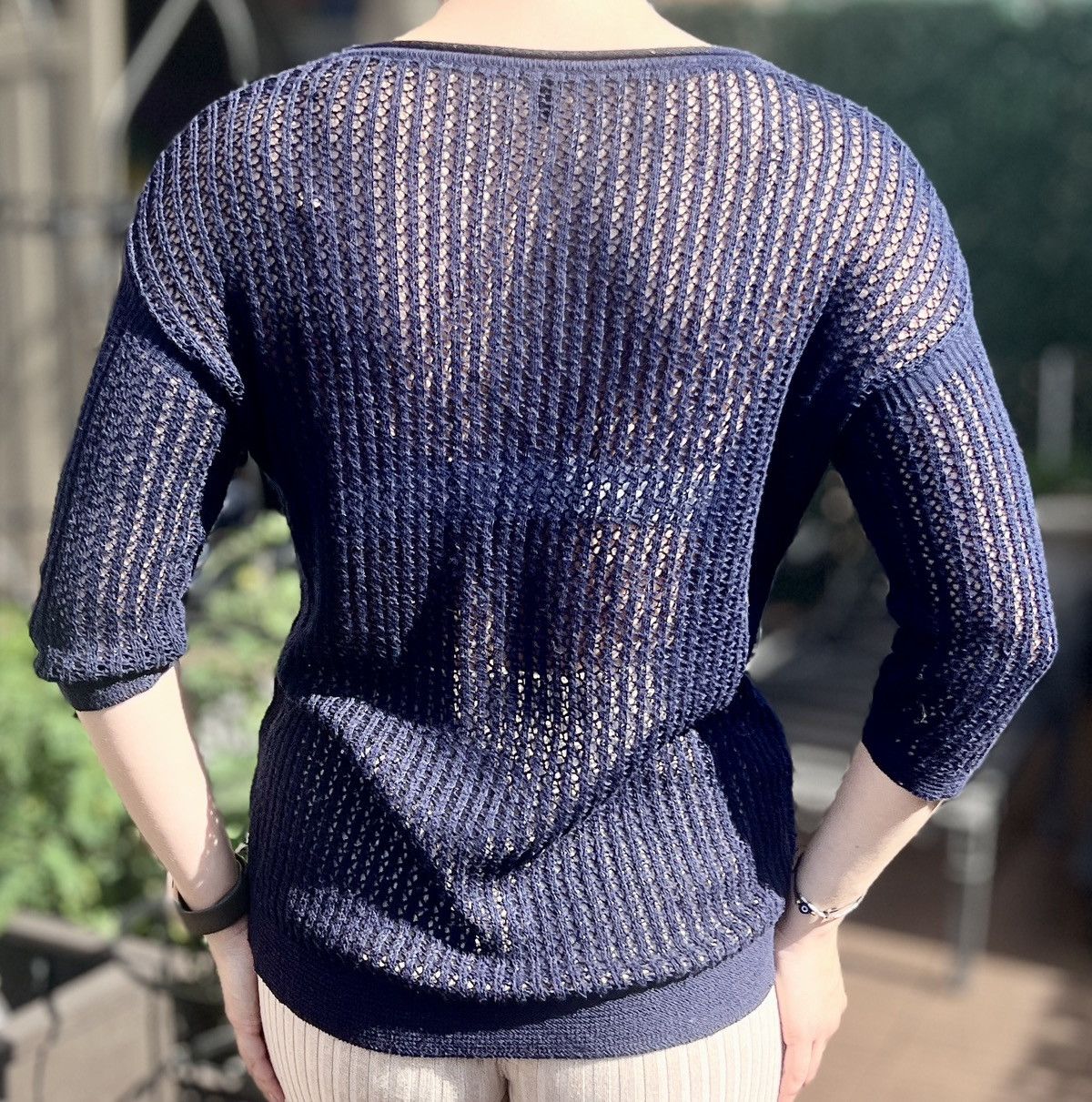 United Colors Of Benetton United Colors of Benetton Navy Blue Open-Knit Sweater Size S / US 4 / IT 40 - 2 Thumbnail