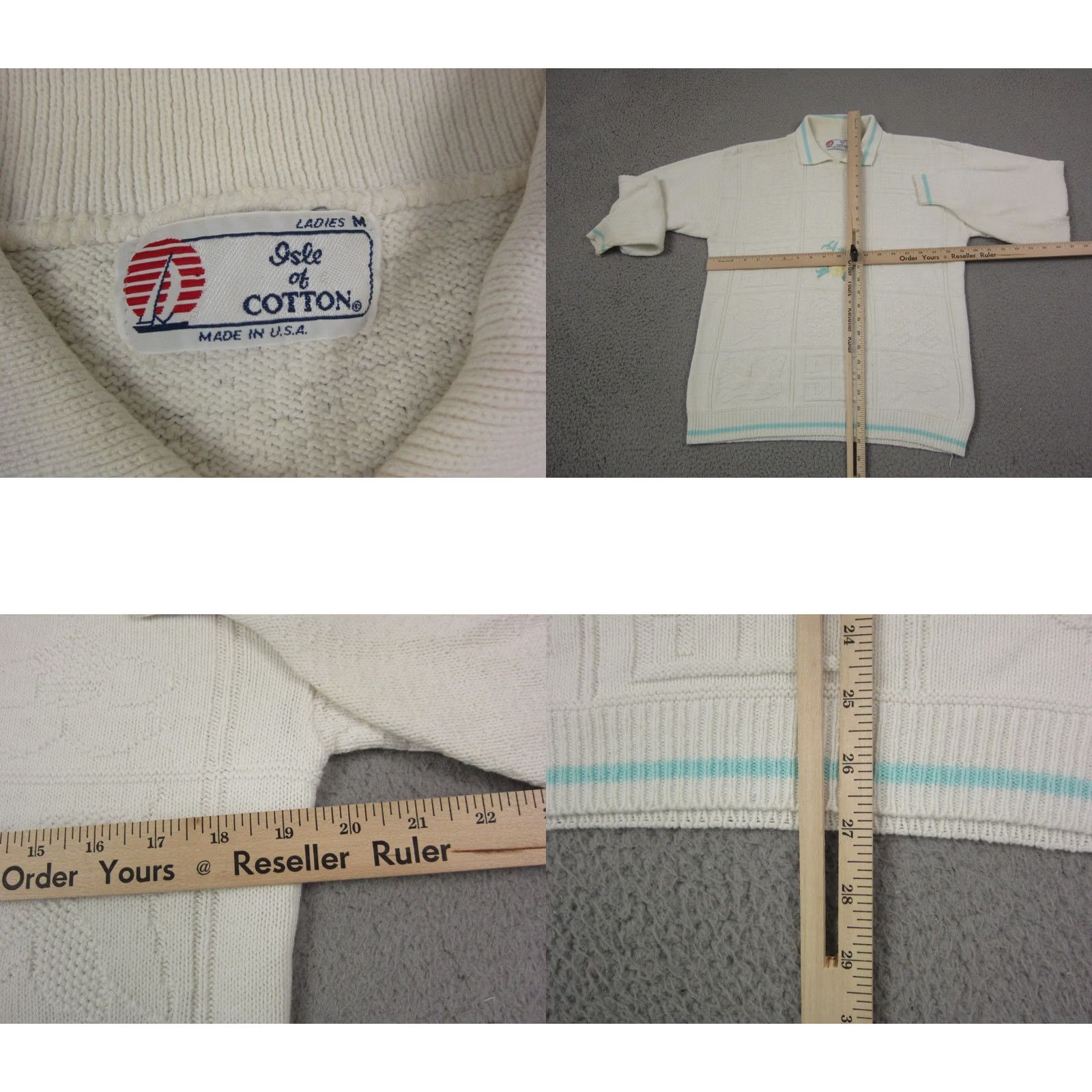 Vintage Isles of Cotton Sweater Womens M Ivory Embroidered Knit Collared Long Sleeve Pullover 90s USA Vintage: No Ladies Made in USA Size M / US 6-8 / IT 42-44 - 8 Thumbnail