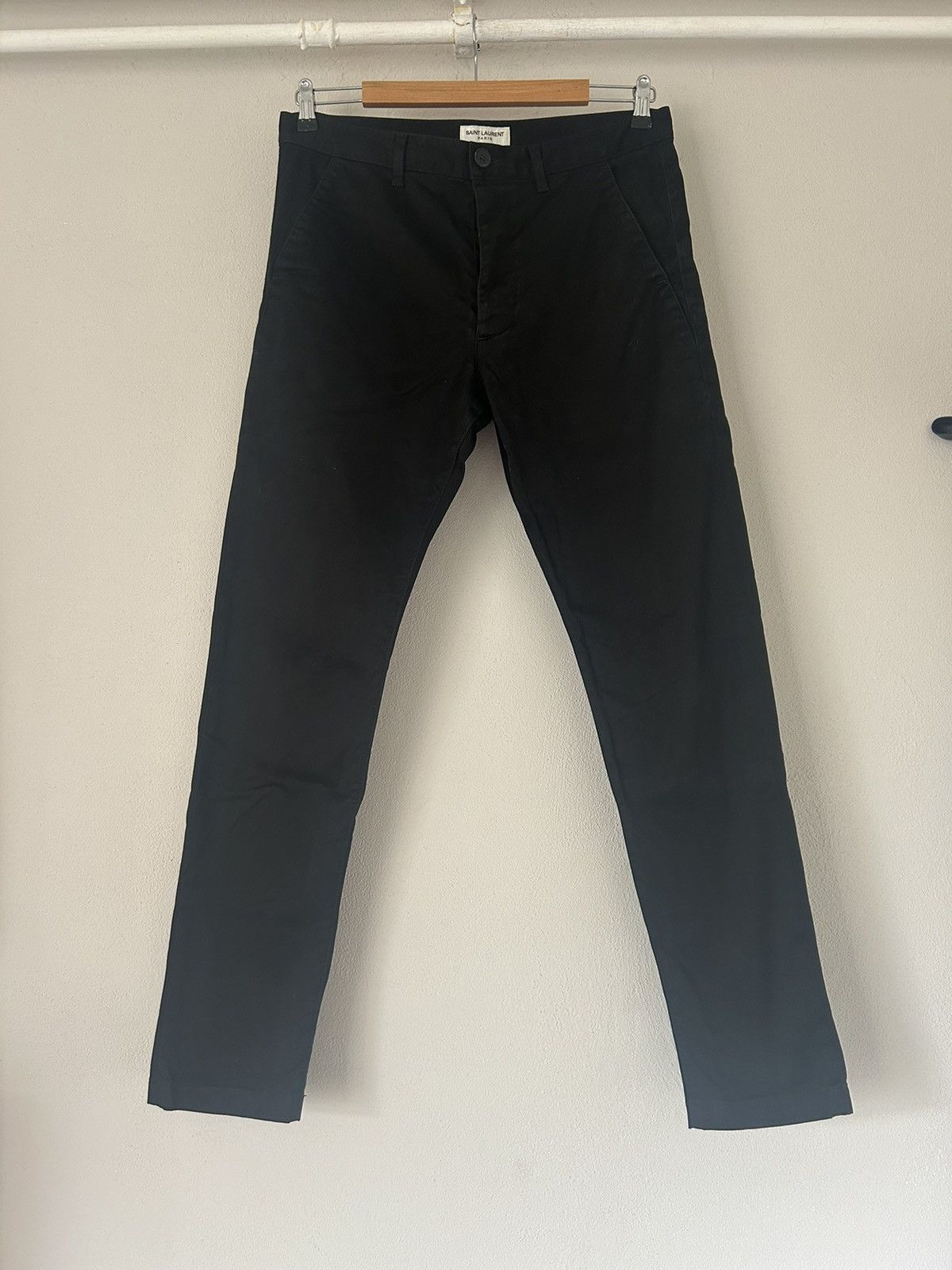 image of Saint Laurent Paris Black Cotton ‘Sl’ Chino Pants, Men's (Size 34)