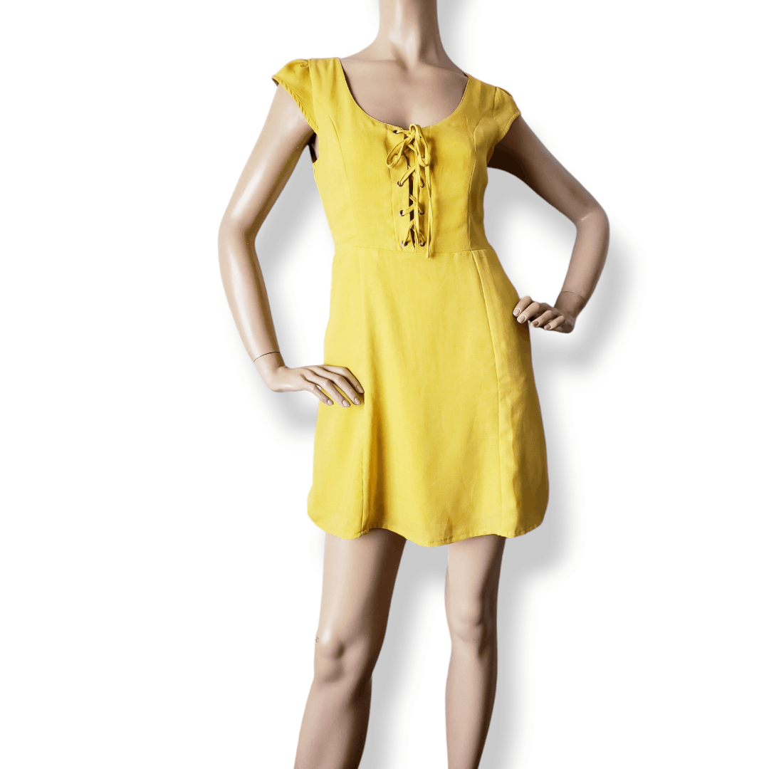 Lulus Lulu's Mustard Yellow Front Lace Up Dress Size M / US 6-8 / IT 42-44 - 8 Thumbnail