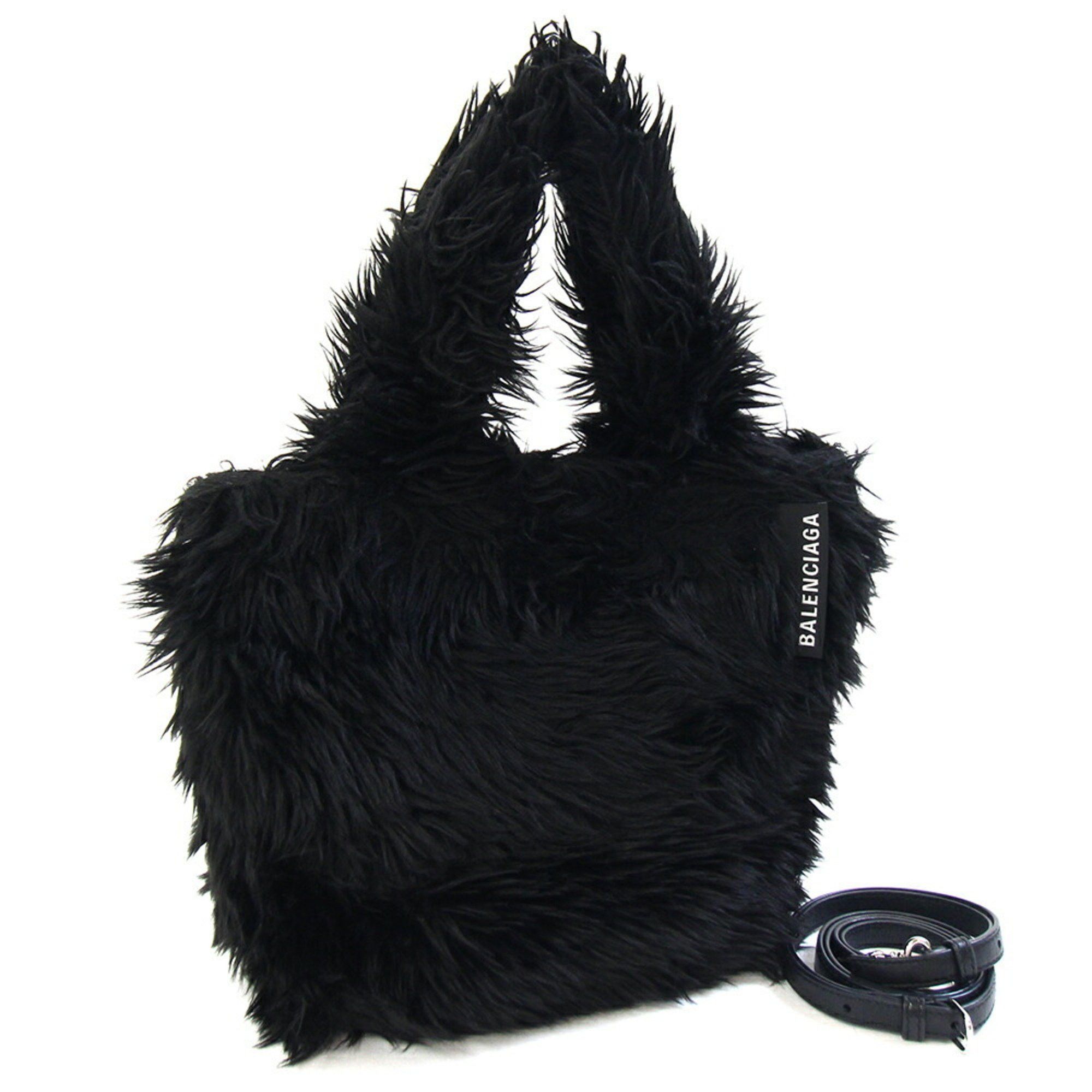 Balenciaga Handbag 581764 Black Fur and Leather Crossbody Shoulder Bag for Women