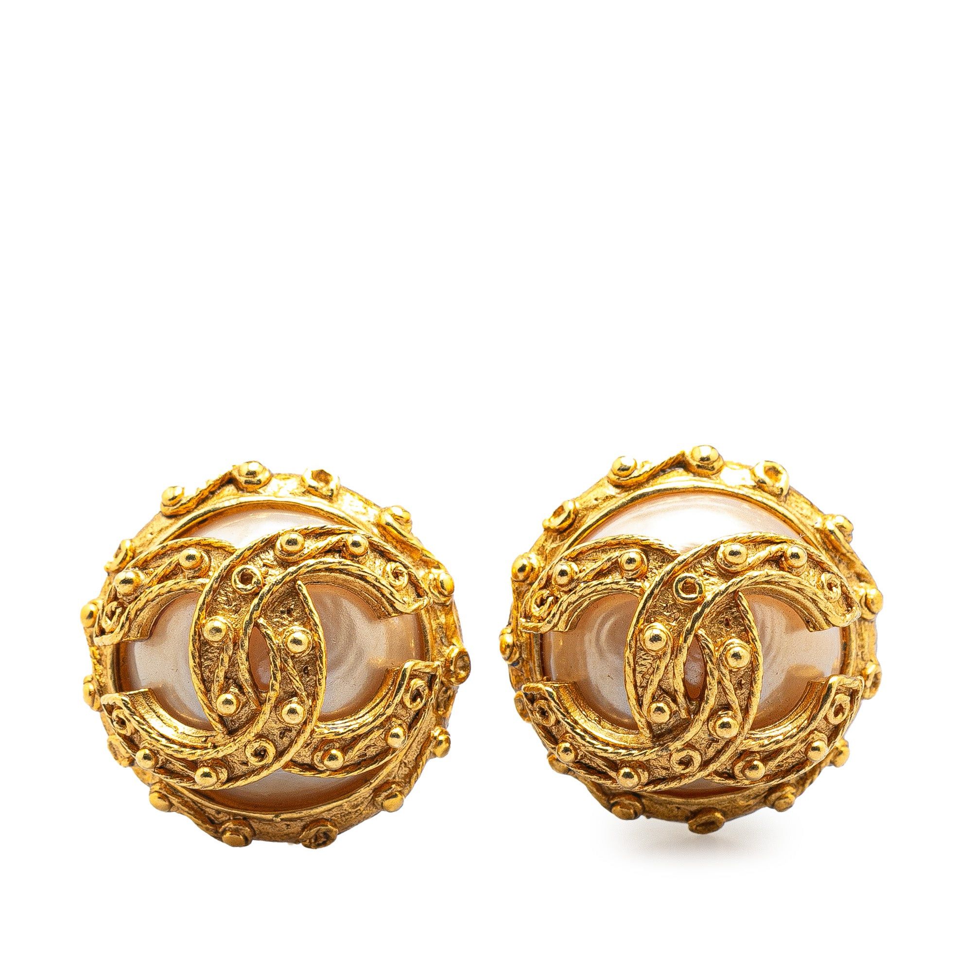 Chanel Chanel Gold Plated Faux Pearl CC Clip On Earrings Gold Size ONE SIZE - 1 Thumbnail