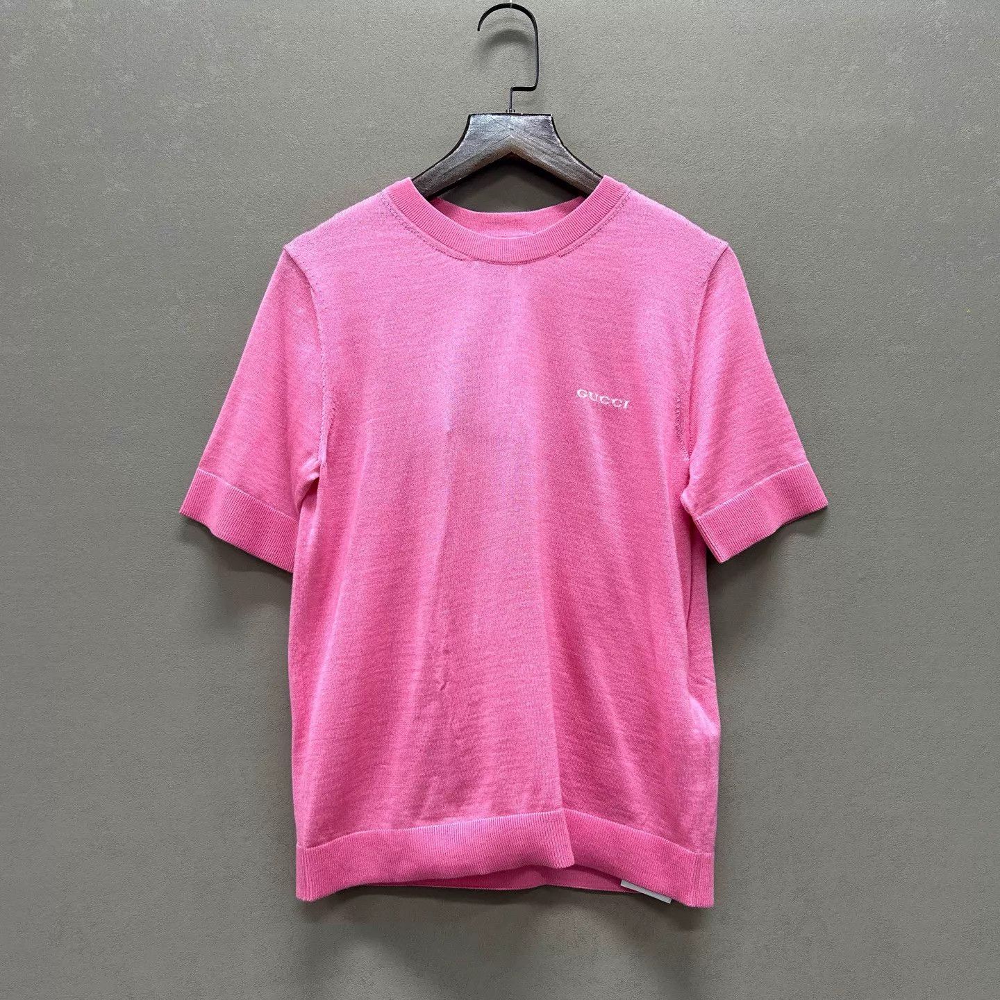 Gucci GUCCI Pink Cashmere Silk Logo Short Sleeve Knit S Size S / US 4 / IT 40 - 1 Thumbnail