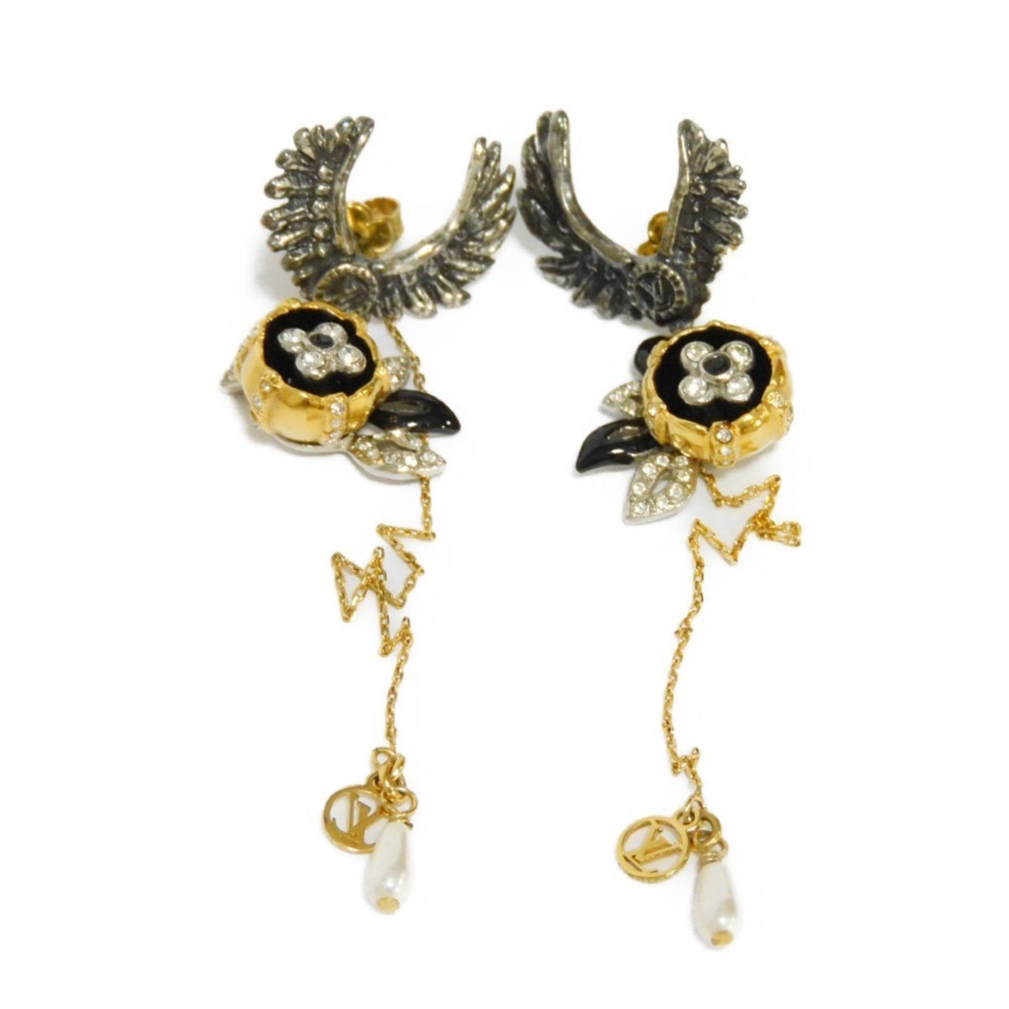 image of Louis Vuitton Earrings Bookle Doreille Windsor Fleur Lv Circle Feather Strass Pearl Monogram Flower