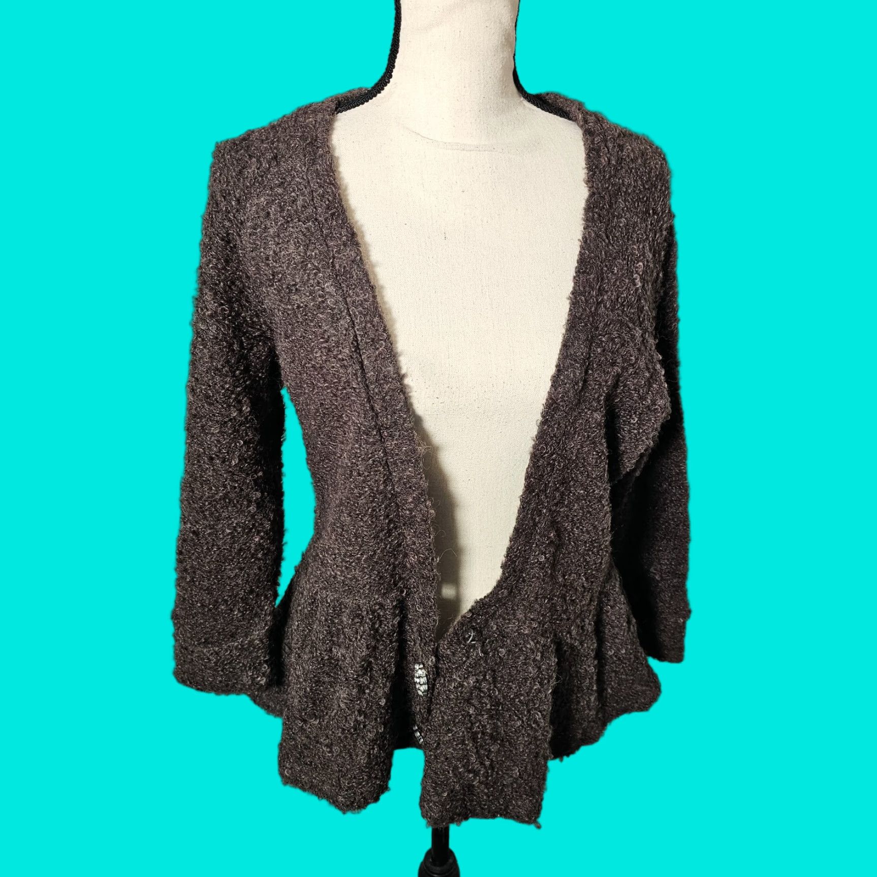 Bar III Bar III Cardigan Women's Sweater Size Large Brown Acrylic Open Ruffle Button Classic Solid Size L / US 10 / IT 46 - 1 Thumbnail
