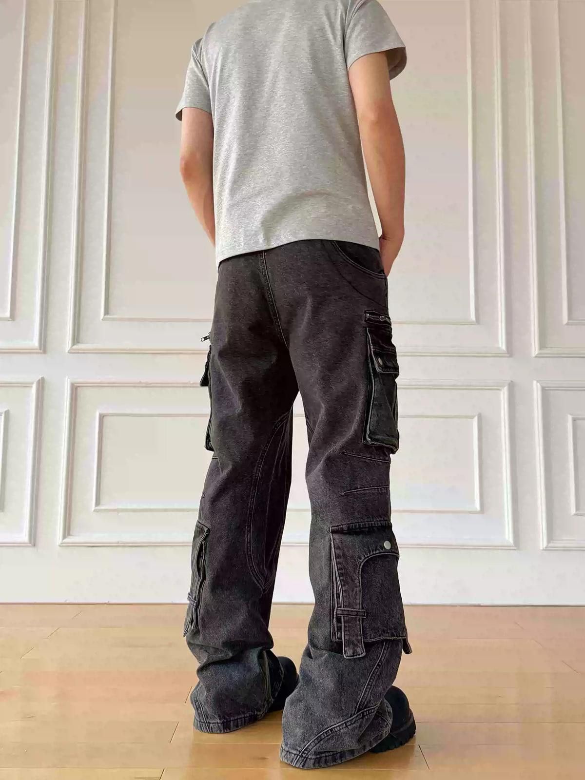 Other Gray Washed Cargo Wide Leg Jeans Size US 30 / EU 46 - 3 Thumbnail