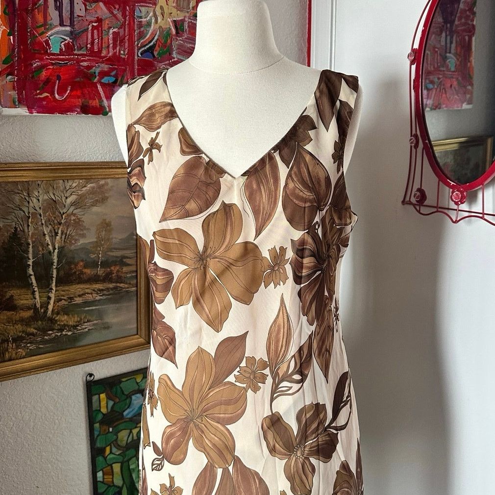 Other meghan matthews brown and biege floral vneck maxi dress blue Size XL / US 12-14 / IT 48-50 - 2 Thumbnail