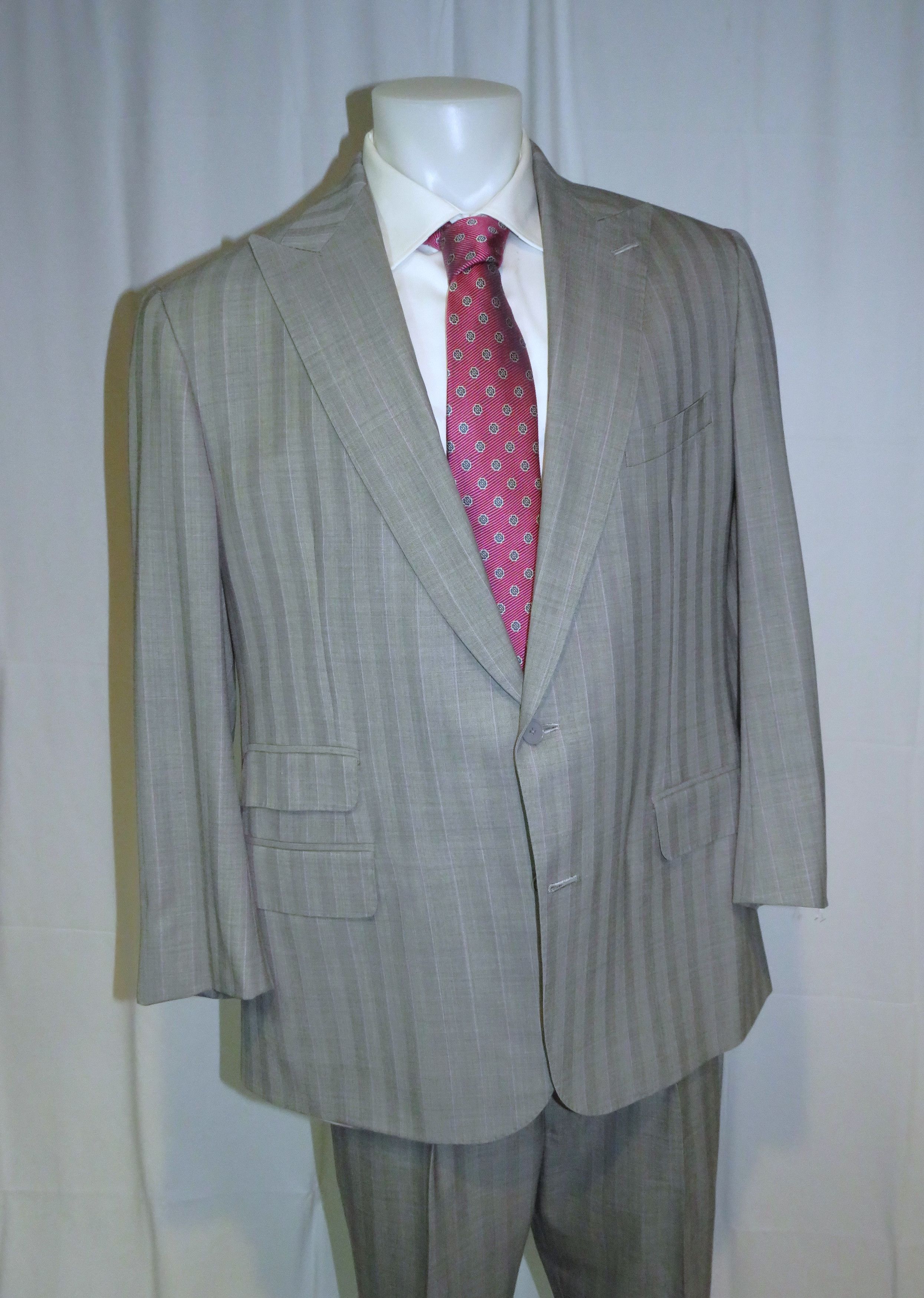 Alan Flusser Gray Stripe Bespoke Peak Lapel Two Button Suit 42R Size 42R - 9 Thumbnail