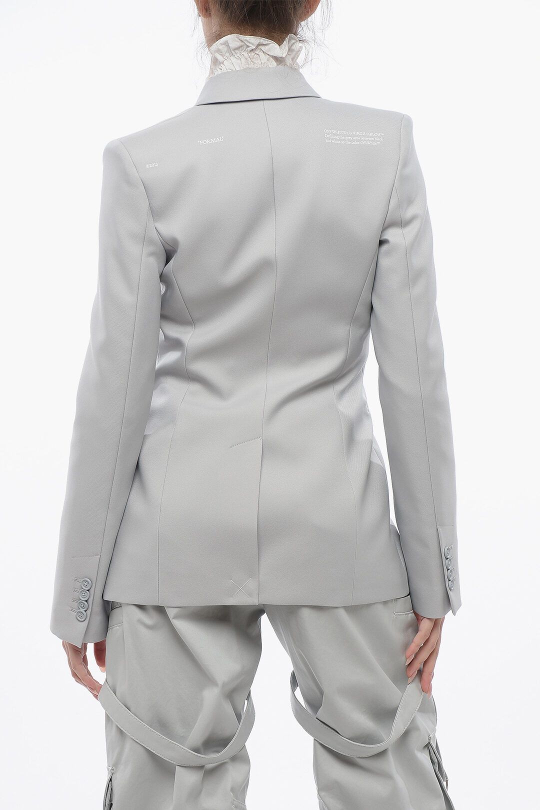 Off-White og1mm1125 Peak Lapel Slim Fit Blazer in Grey Size S / US 4 / IT 40 - 2 Thumbnail