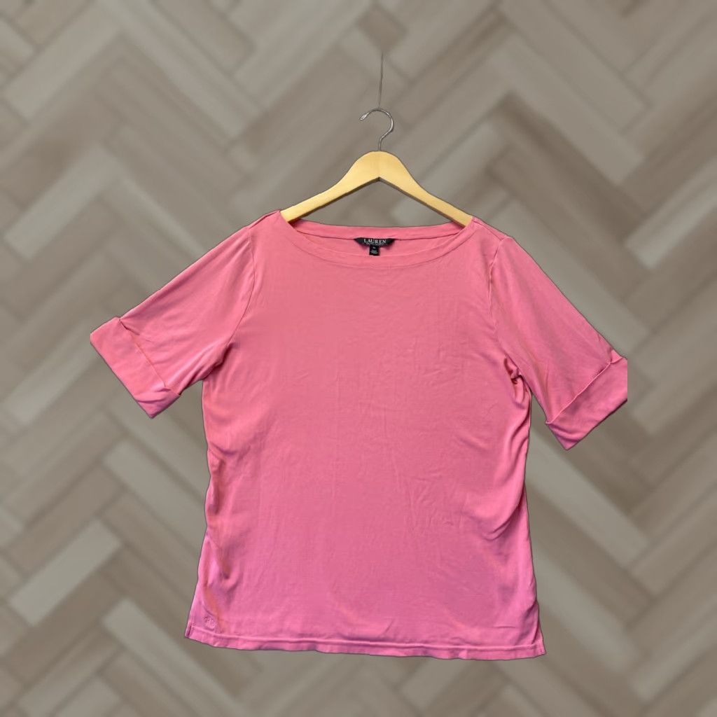 Ralph Lauren VINTAGE Lauren Ralph Lauren Plus Pink Cotton-Blend Boatneck Shirt XL Elbow Sleeve Womens Size XL / US 12-14 / IT 48-50 - 1 Thumbnail