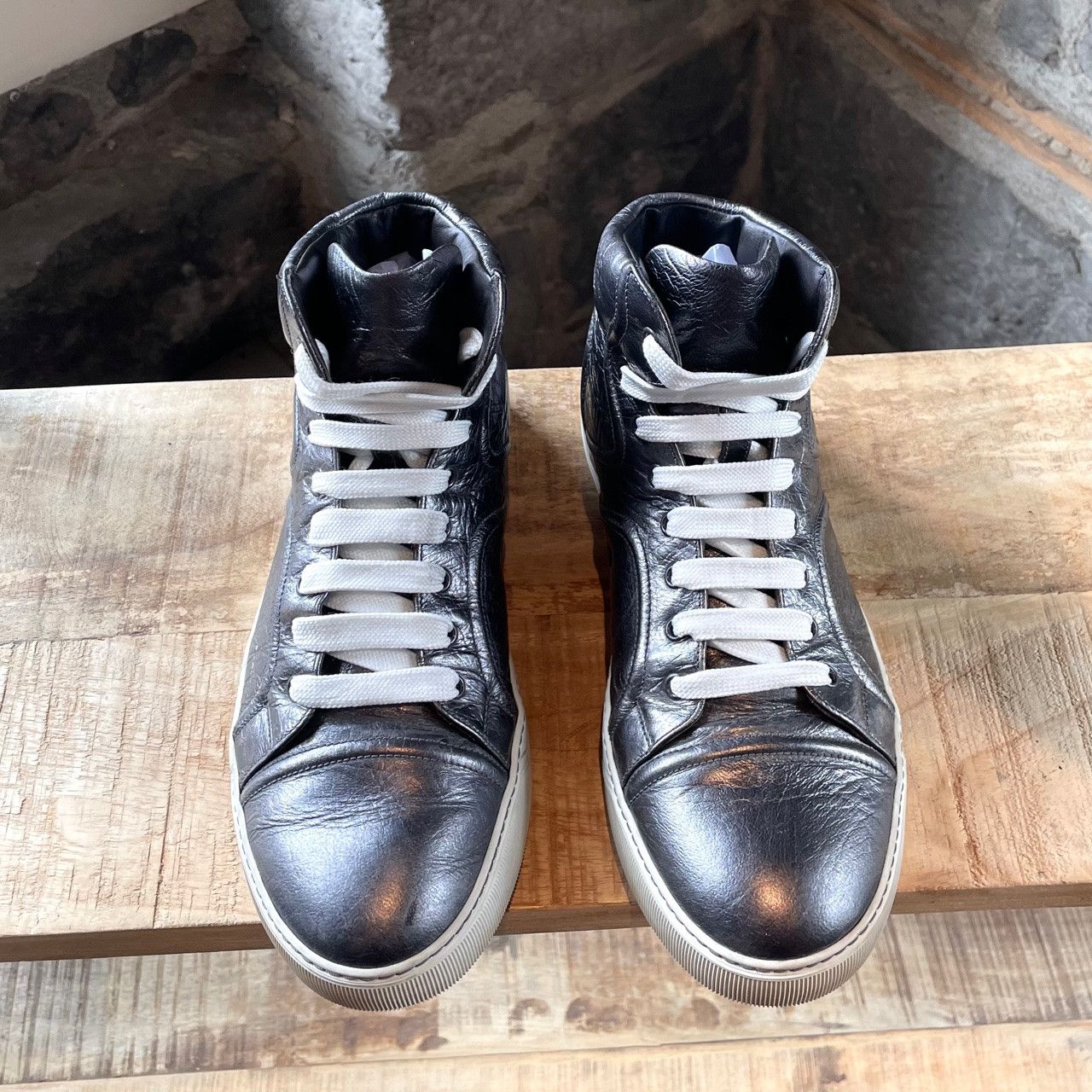 Lanvin Lanvin Gunmetal Metallic Leather High-top Sneakers Size US 8 / EU 41 - 2 Thumbnail