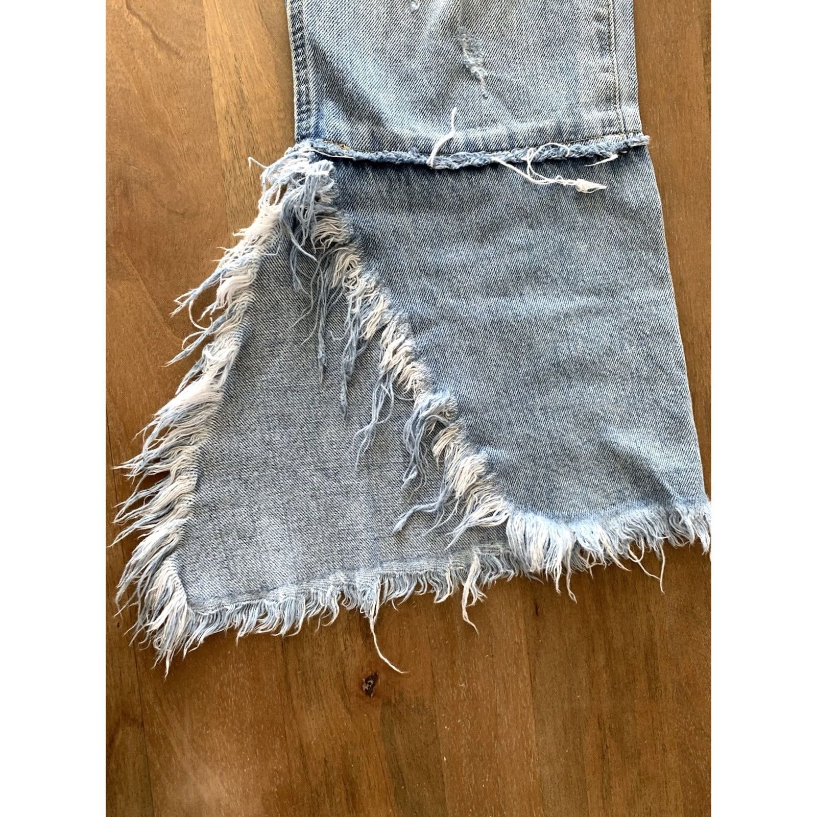 Zara ZARA TRF IX'D Relaxed Straight Jeans Womens 6 (29x26) Split Hem Grunge Destroyed Jeans Size 28" / US 6 / IT 42 - 7 Thumbnail