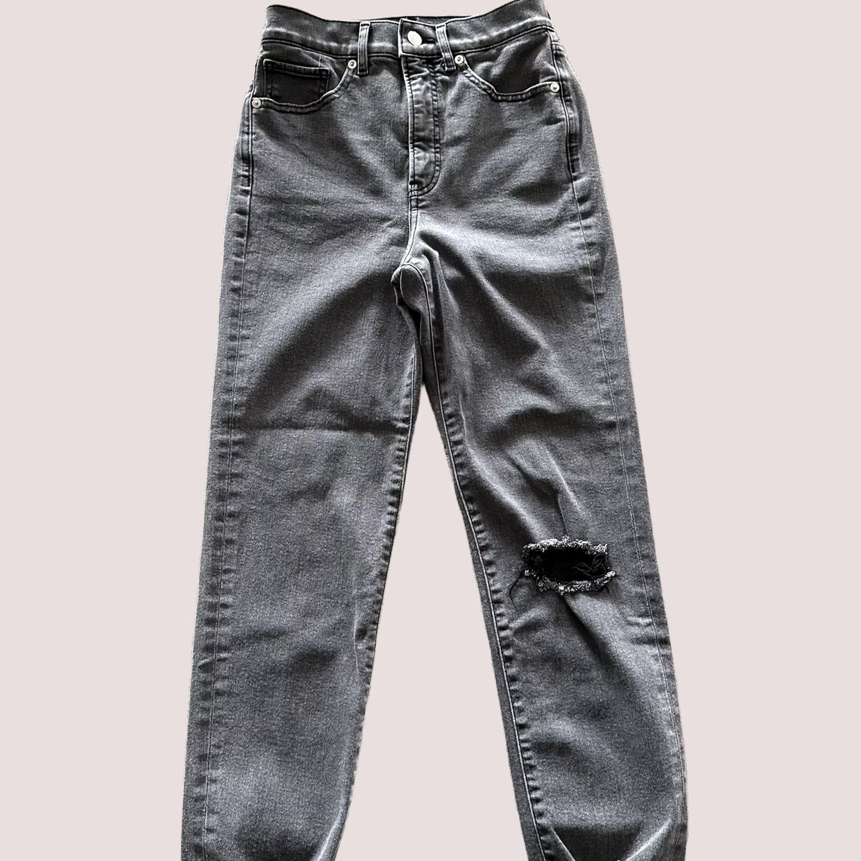 Express Express Jeans Womens 00 High Rise Distressed Black Stretch Denim Jeans Size 42" / US 20 - 1 Thumbnail