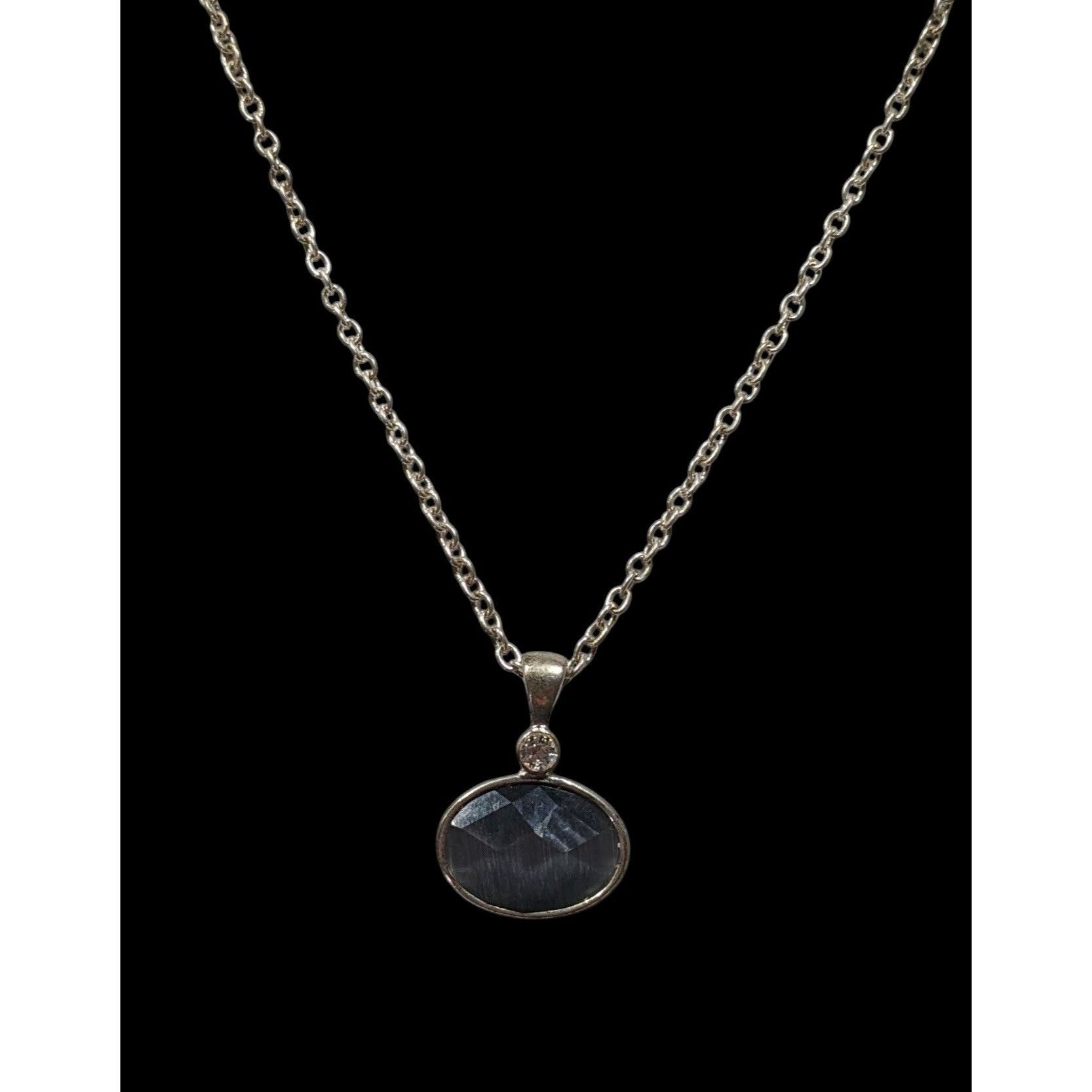 Other Whimsical Grey Faceted Cat Eye Glass Pendant Necklace With R Size ONE SIZE - 2 Thumbnail