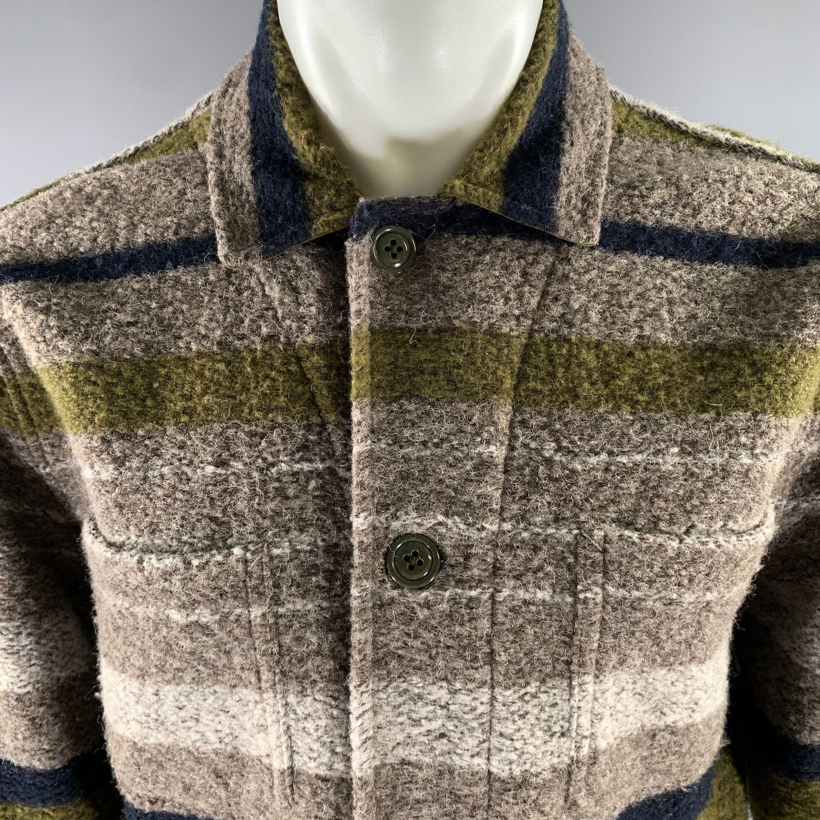 Todd Snyder TODD SNYDER Tan Olive Textured Stripe Cotton Chore Jacket Size US M / EU 48-50 / 2 - 2 Thumbnail