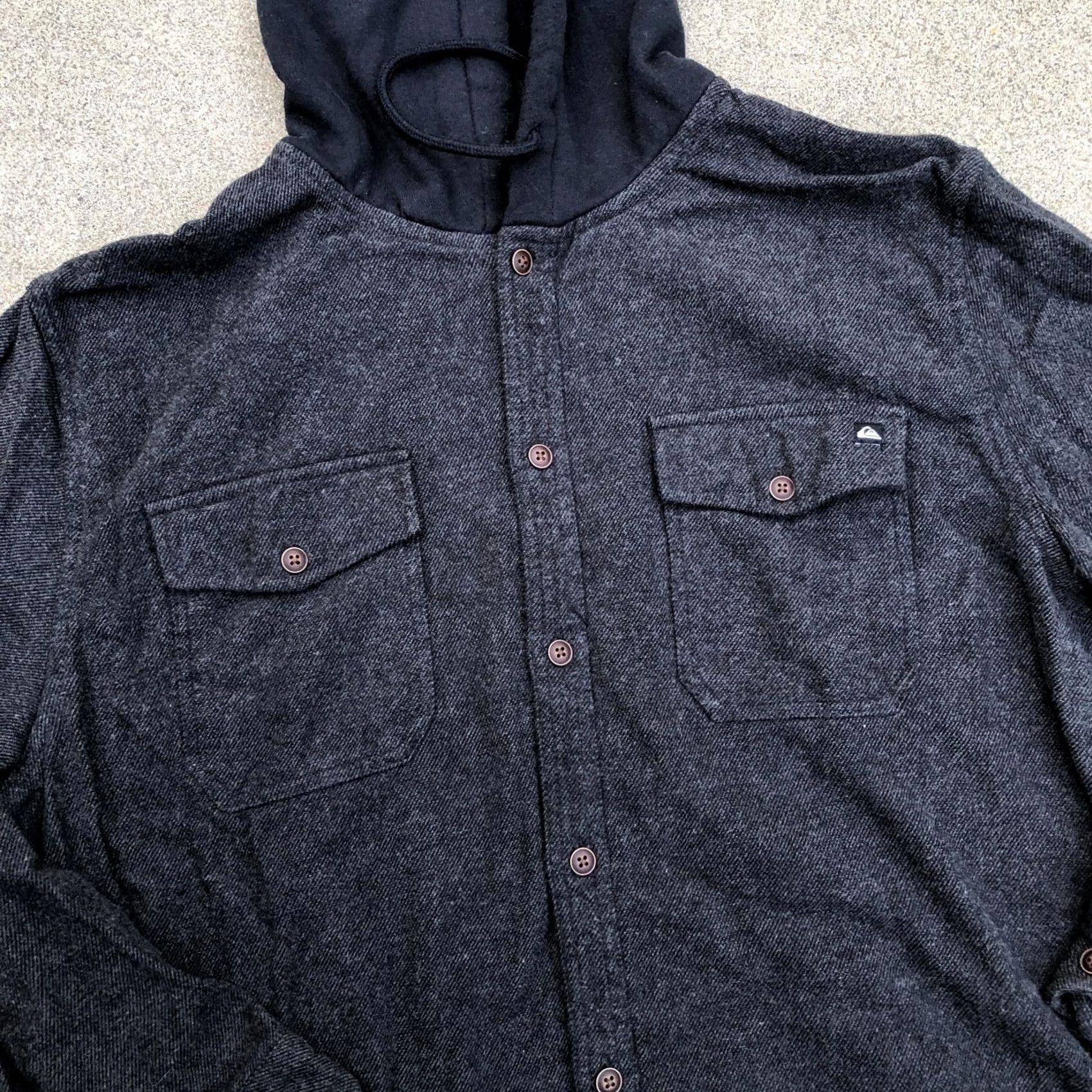 Quiksilver VTG QUICKSILVER Button Snap Hoodie Jacket Shirt Men's XL Grey Long Sleeve Cotton Size US XL / EU 56 / 4 - 2 Thumbnail