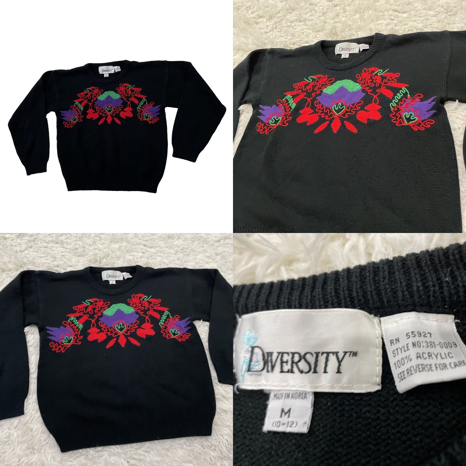 Vintage DIVERSITY Floral Vintage Sweater Women M Black Red Purple Knit Raglan M Size M / US 6-8 / IT 42-44 - 9 Thumbnail