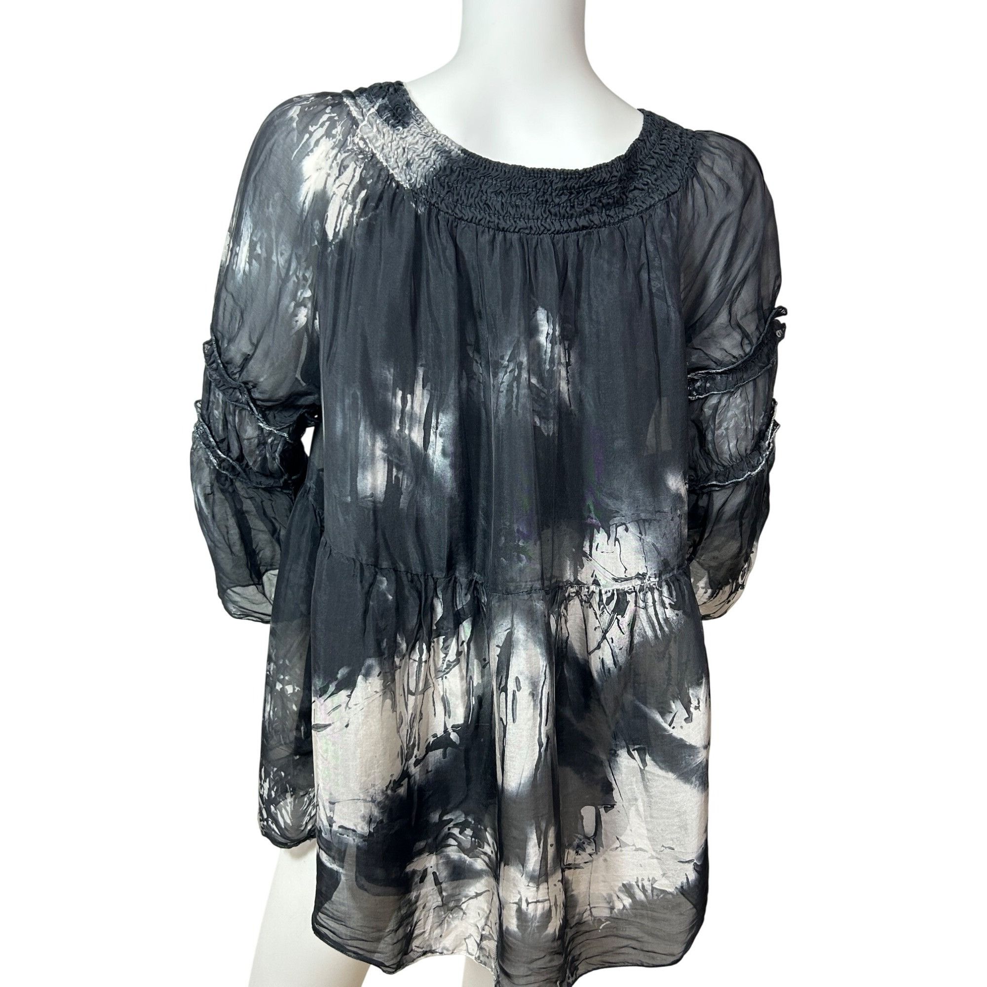 Other Tempo Paris Top M/L Black White Tie Dyed Long Sleeve Silk It Size M / US 6-8 / IT 42-44 - 4 Thumbnail