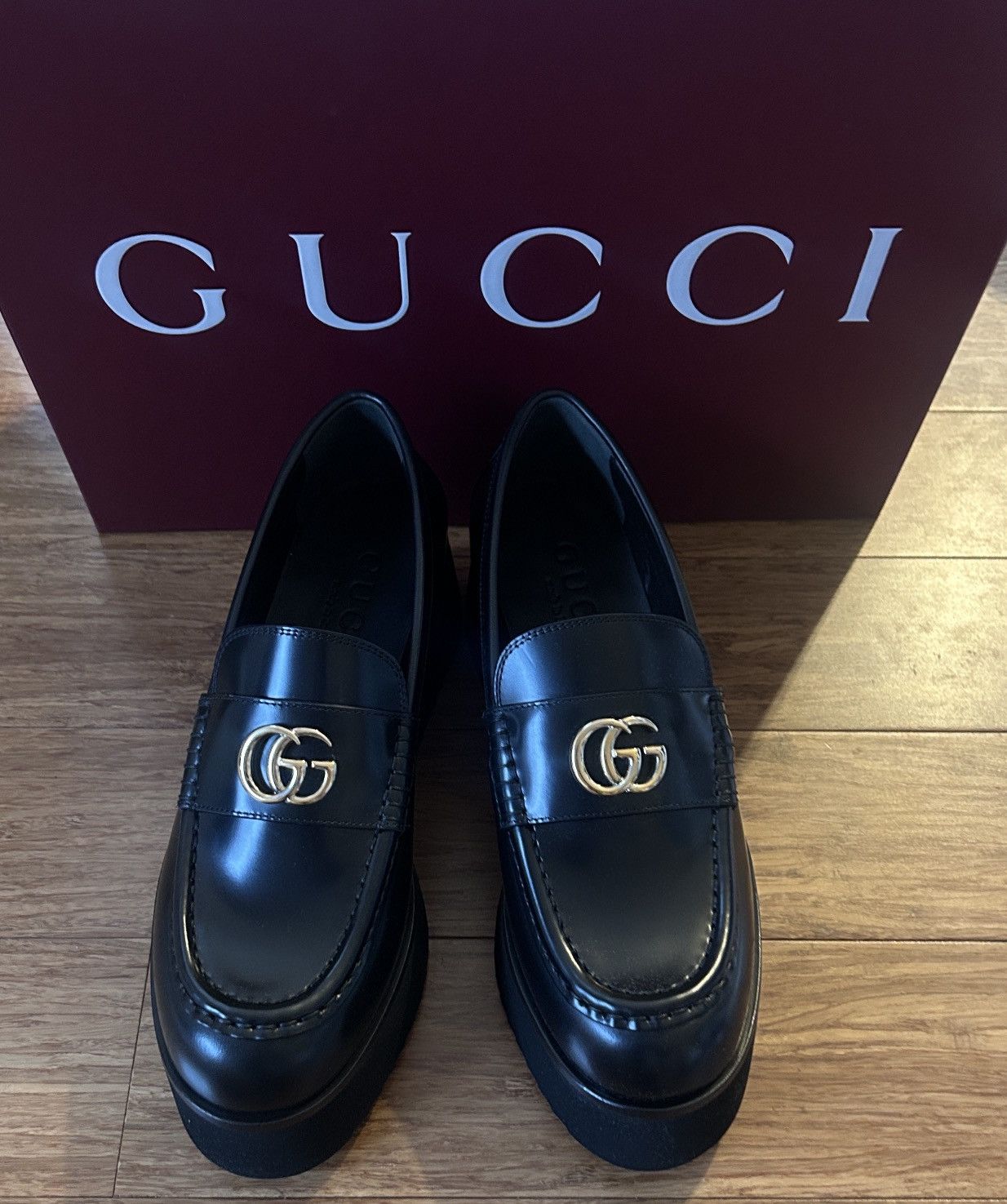Gucci Gucci Moccasin Leather Loafers 5.5cm Black Millennial Ribot Size US 8 / IT 38 - 5 Thumbnail