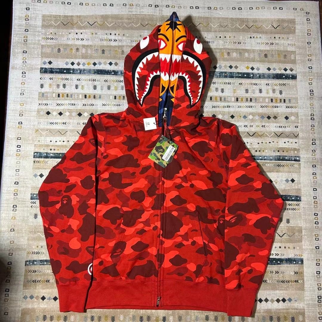 Bape COLOR CAMO TIGER SHARK WIDE FULL ZIP DOUBLE HOODIE | Grailed