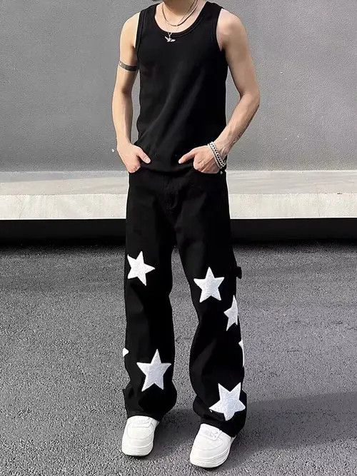 Japanese Brand × Jean High street star embroidered micro-flare straight jeans Size US 32 / EU 48 - 3 Thumbnail