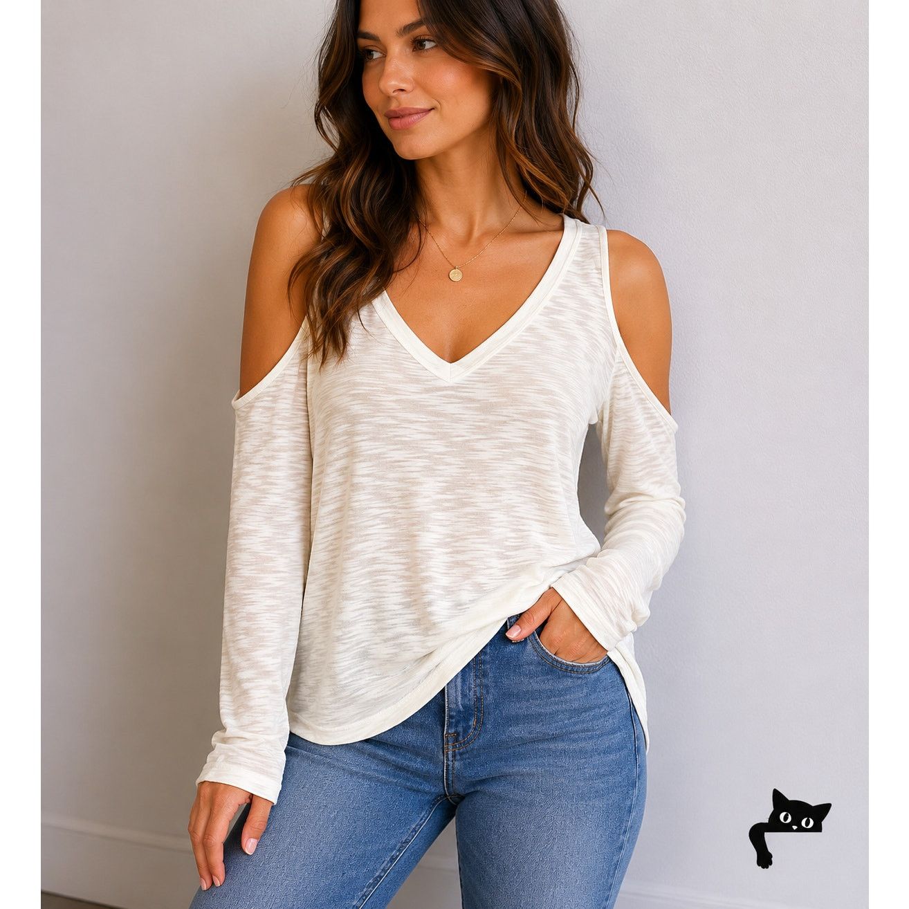Chaser Brand Chaser Cream V-Neck Cold Shoulder Long Sleeve Burnout Top L Size L / US 10 / IT 46 - 3 Thumbnail