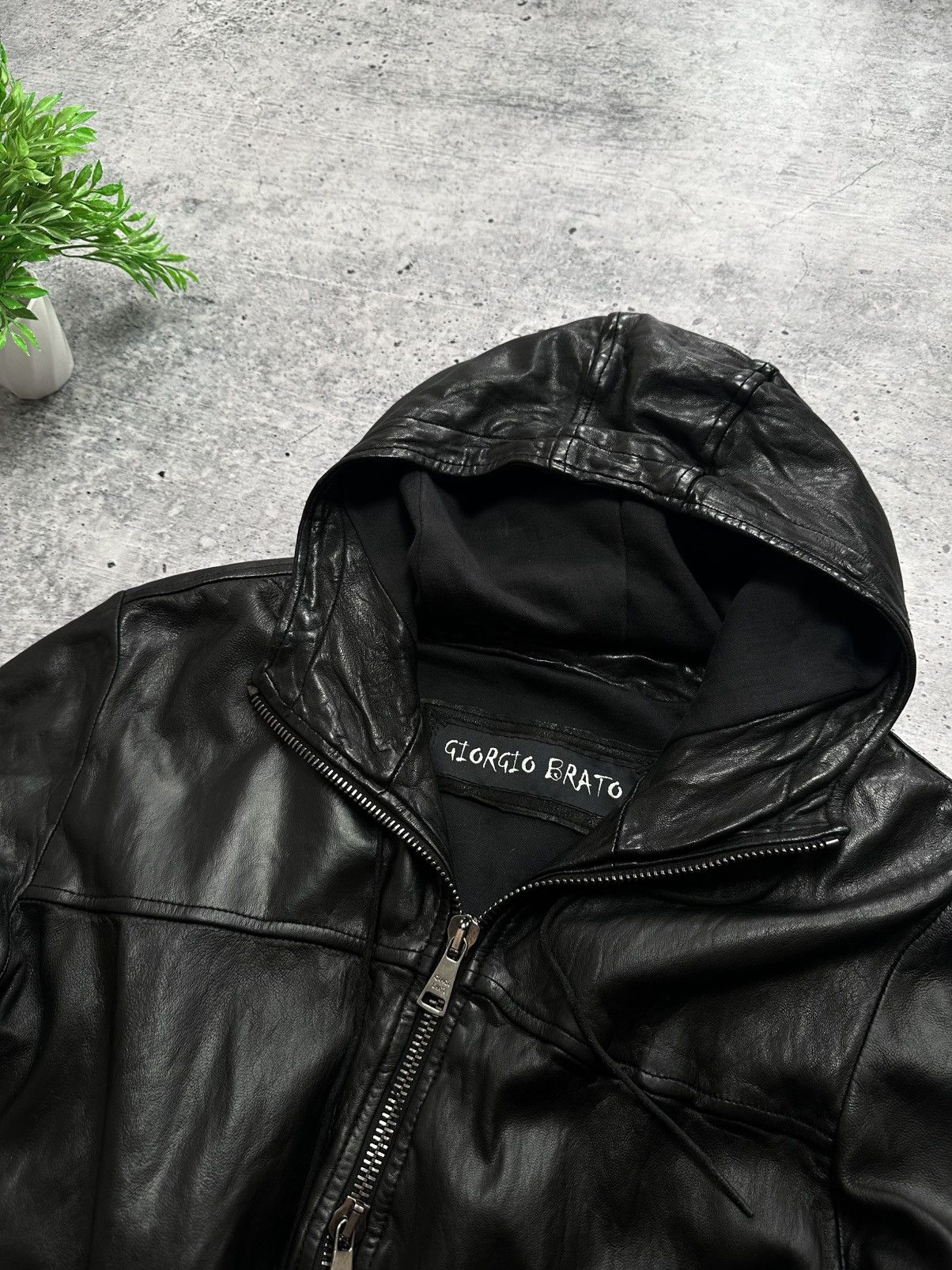 Giorgio Brato Archive Distressed Hooded Leather Jacket