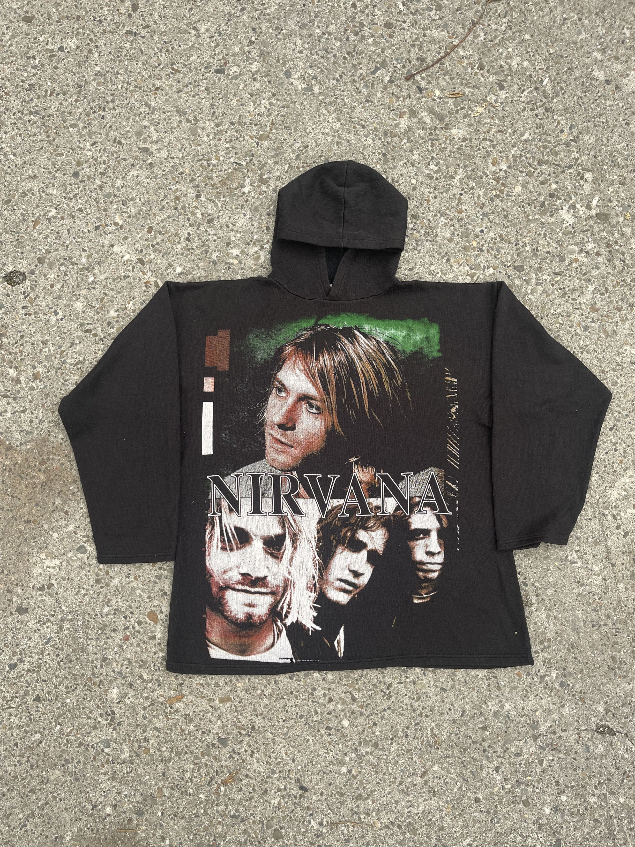 image of Nirvana Kurt Cobain Vintage Hoodie 1998 Tour in Black, Men's (Size Medium)