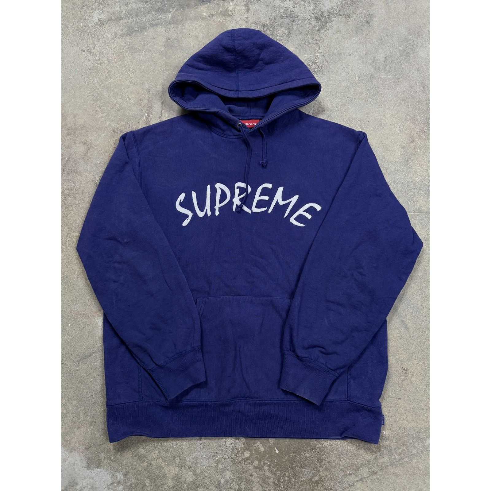 Supreme Supreme Classic Logo Hoodie Navy Used Large | Grailed