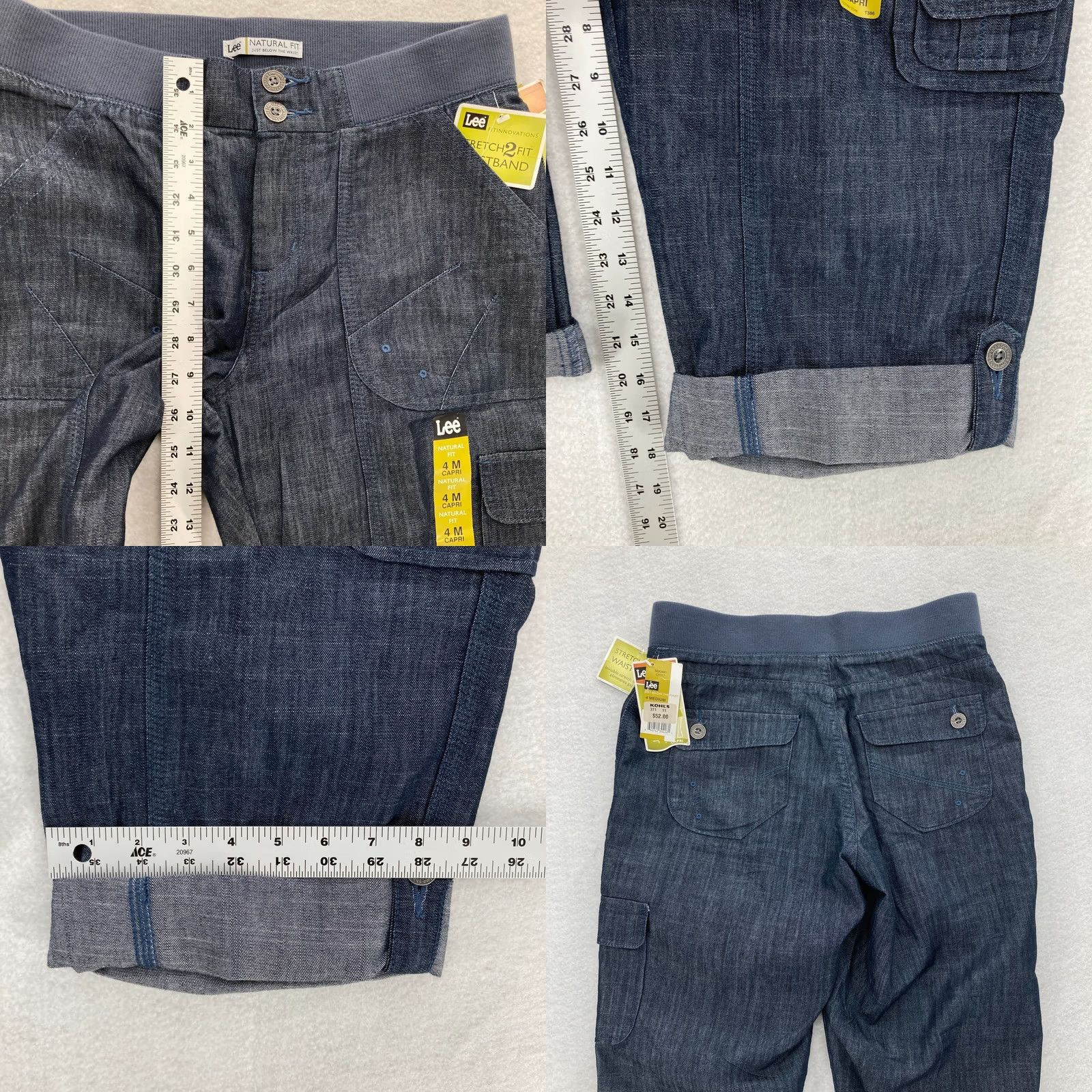 Lee Lee Capri Pants Women 4 Blue Chambray Stretch Waistband Comfort Regular Fit Capris Size 27" / US 4 / IT 40 - 8 Thumbnail