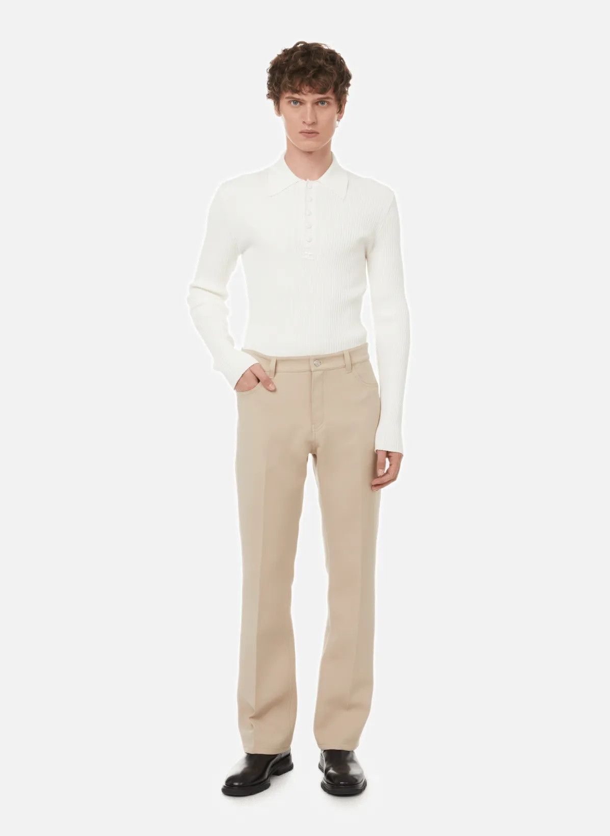 Courreges o1mle1024 Bootcut Twill Retro Pant in Beige Size US 31 - 3 Thumbnail