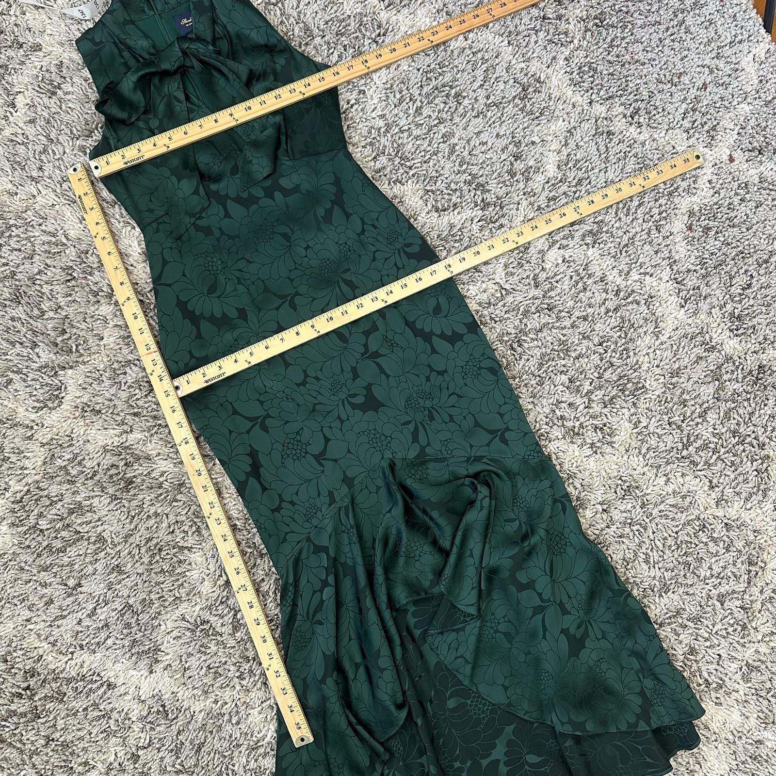 Other Shoshanna Mayburn Floral Satin Green Jacquard Gown Dress 0 Size XS / US 0-2 / IT 36-38 - 14 Thumbnail