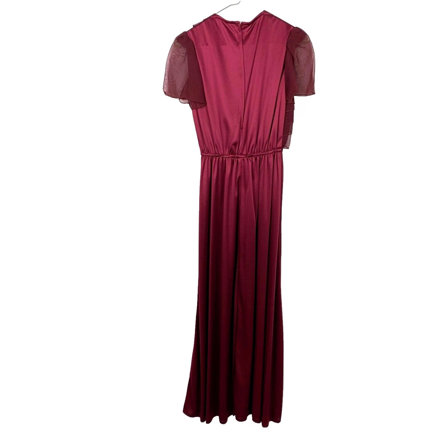 JCPenney Vintage JcPenney Wine Red Chiffon Ruffle Maxi Dress 7/8 Juniors Evening 1980s Polyester Size M / US 6-8 / IT 42-44 - 3 Thumbnail