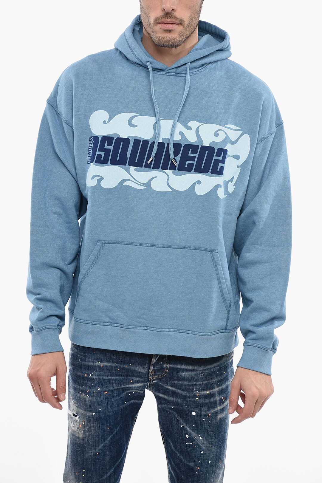 image of Dsquared2 Og1Mm0424 Maxipocketed Wave Logo Hoodie In Light Blue, Men's (Size Small)