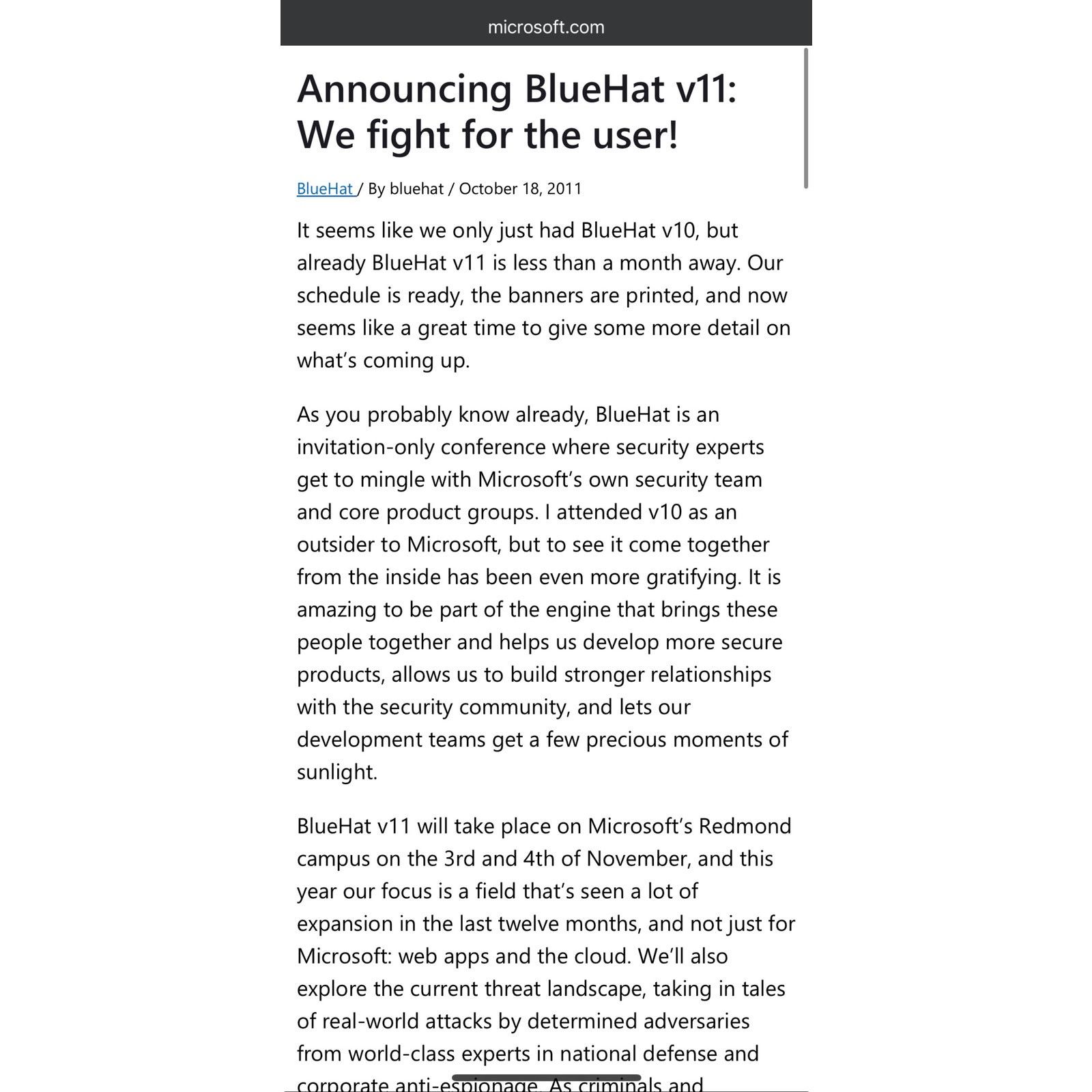 Port & Company 2011 Bluehat V.11 We fight for the user Hacker shirt 4XL Size US XXL / EU 58 / 5 - 7 Thumbnail