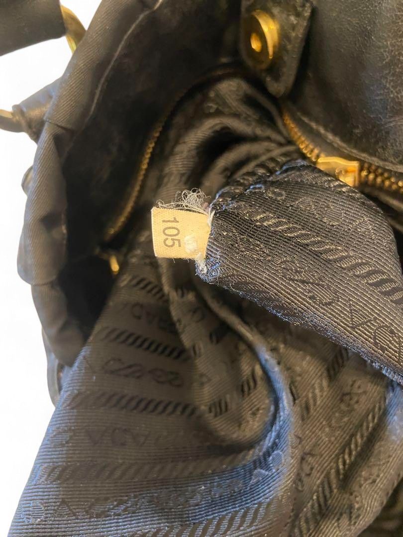 Prada Prada - Ruffle Handbag Black Leather Tote Bag Gold Hardware Size ONE SIZE - 8 Thumbnail