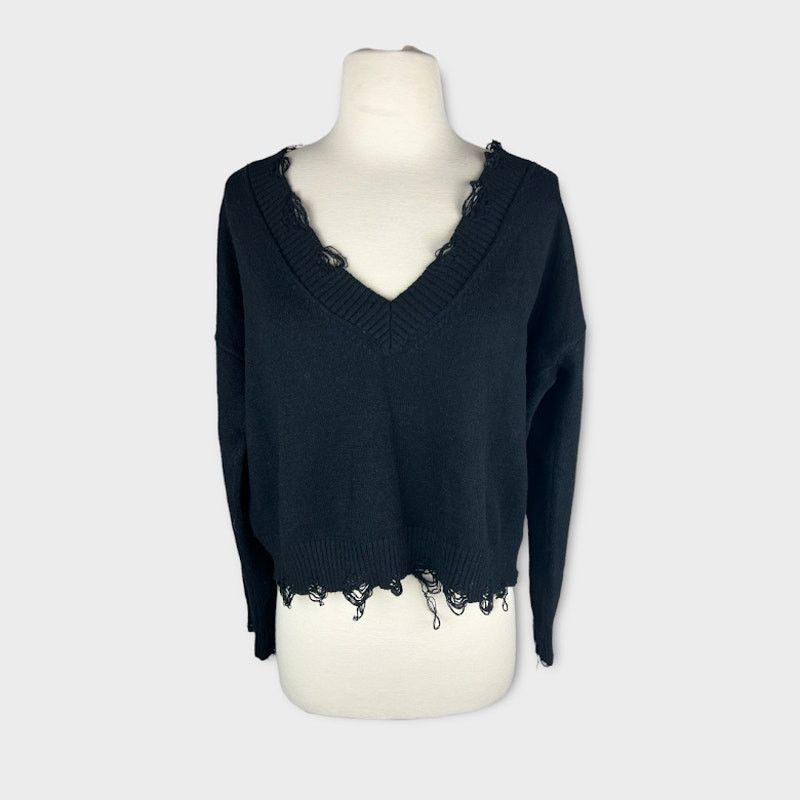Nordstrom Wild Honey | Distressed V-Neck Crop Sweater | Size L Size L / US 10 / IT 46 - 8 Thumbnail