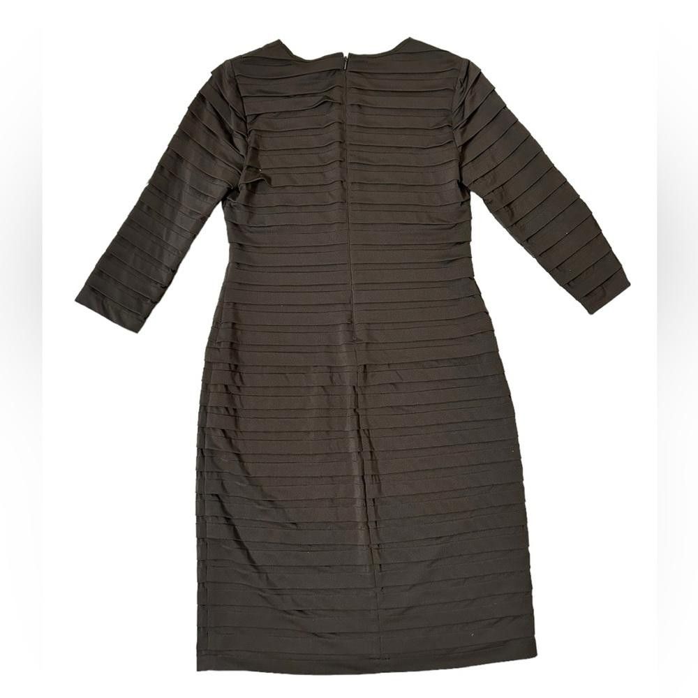 Designer Tadashi Shoji l Tiered Pleated Brown Sheath Stretch Dress LP Size L / US 10 / IT 46 - 3 Thumbnail