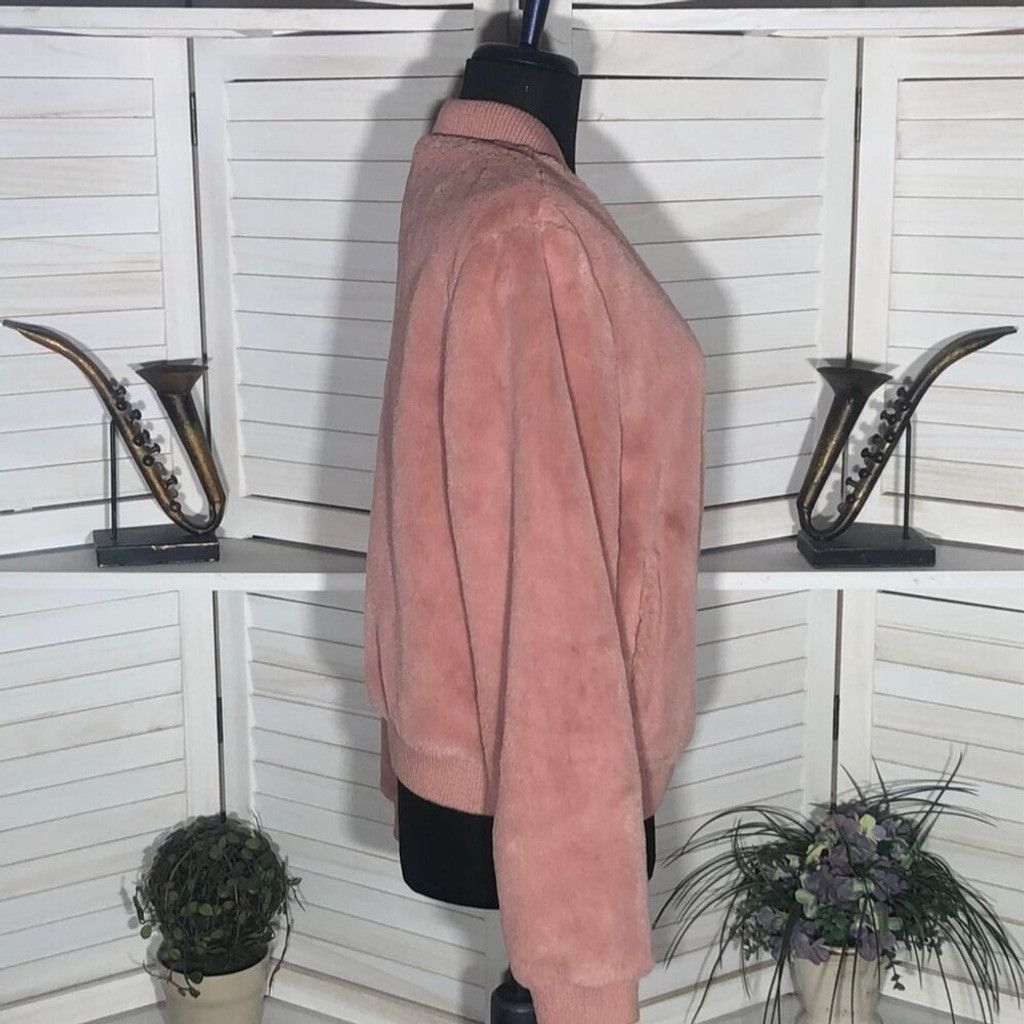 Forever 21 Bomber Jacket Faux Fur Zip Front Ribbed Side Pockets Pink L Size L / US 10 / IT 46 - 11 Thumbnail