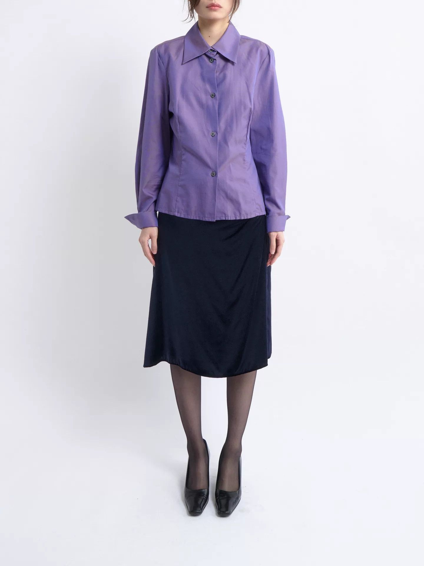 Celine CELINE 80s Purple Iridescent Tailored Shirt Women's Size 40 Size S / US 4 / IT 40 - 2 Thumbnail