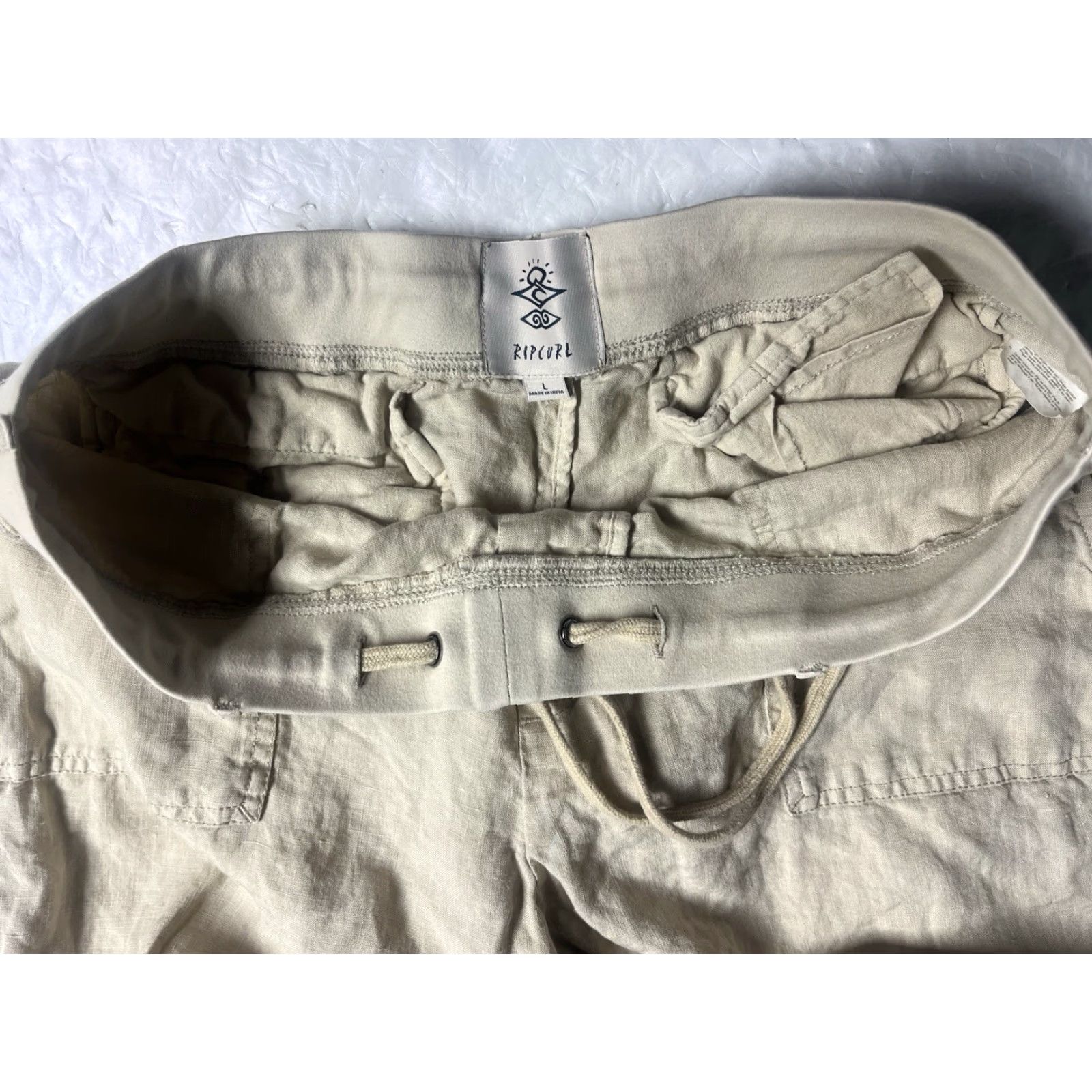 Rip Curl Ripcurl Beige Linen Women's L Drawstring Pants Joggers Relaxed Beach Casual Travel Size 36" / US 14 / IT 50 - 6 Thumbnail