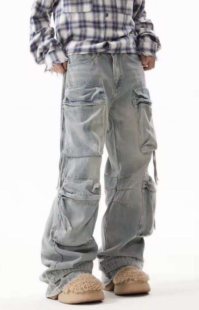 Jean Light Blue Denim Cargos Pleated Big Pocket Jeans Size US 33 - 1 Thumbnail