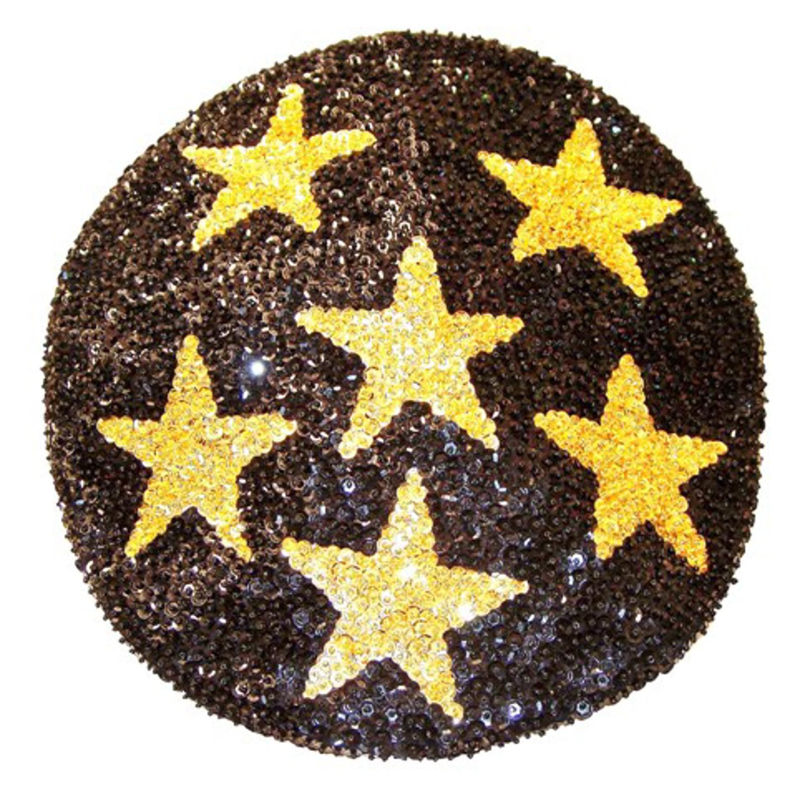 Designer Sequin Beret Style Cap Black W/ Gold Stars Size ONE SIZE - 1 Preview