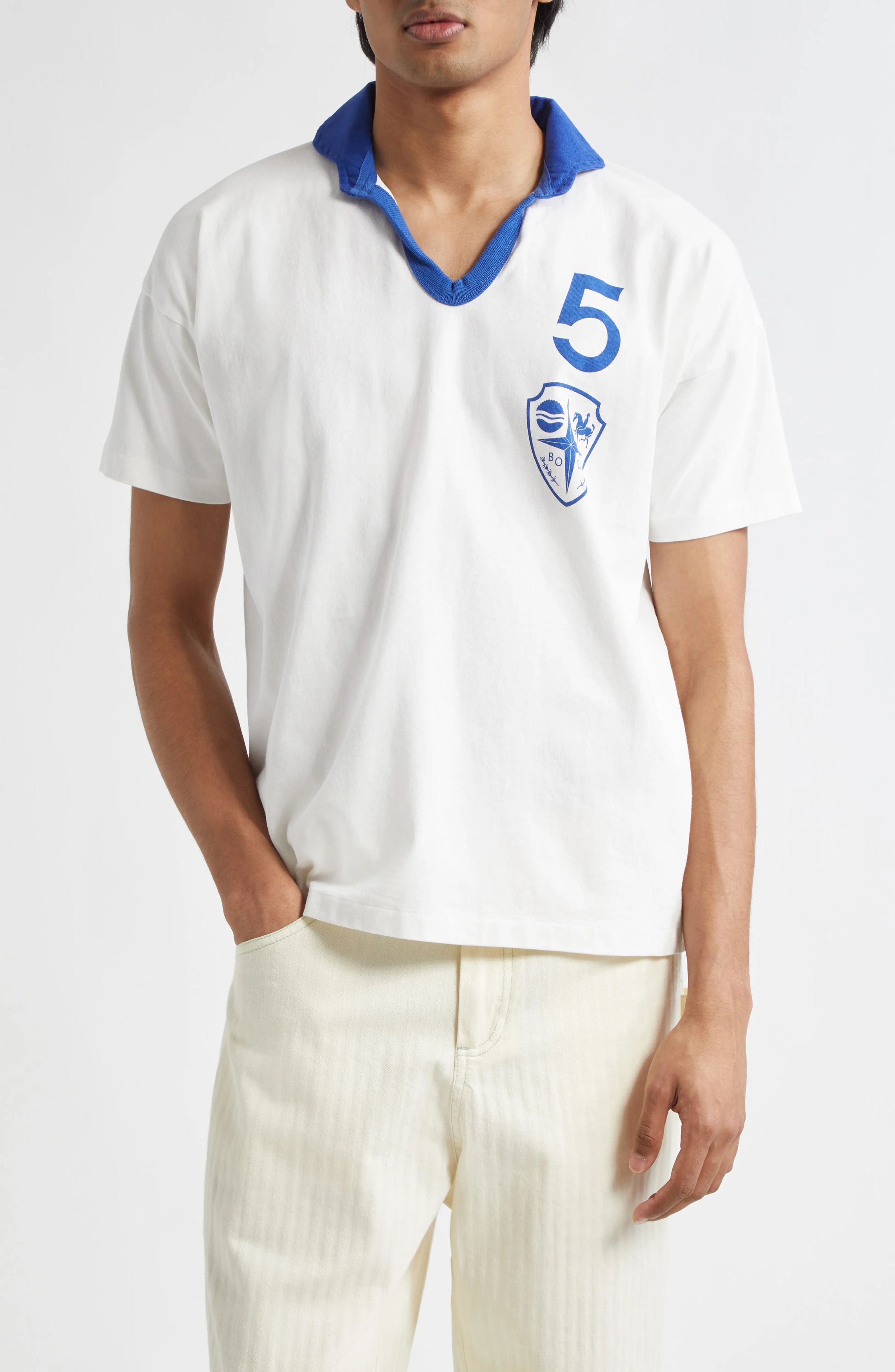 Bode Recreation Polo Shirt Cream/Blue Size US S / EU 44-46 / 1 - 1 Thumbnail